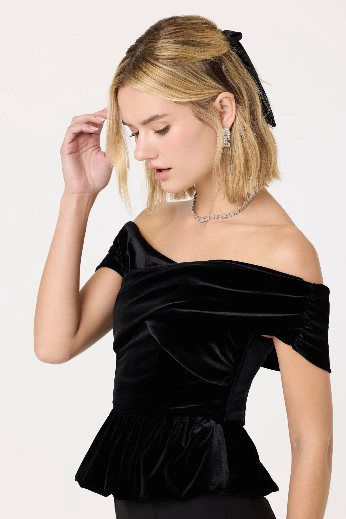 Tenille Black Velvet Off Shoulder Top - FINAL SALE