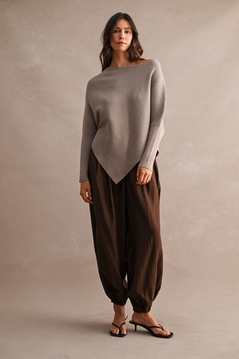 Bellmont Mocha Ribbed Asymmetrical Top