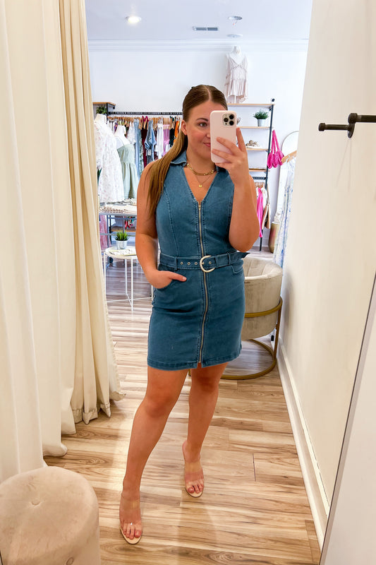 Maren Denim Belted Dress - FINAL SALE