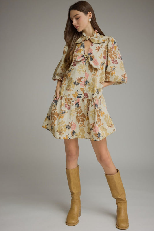 Fiorah Ecru Floral Babydoll Dress
