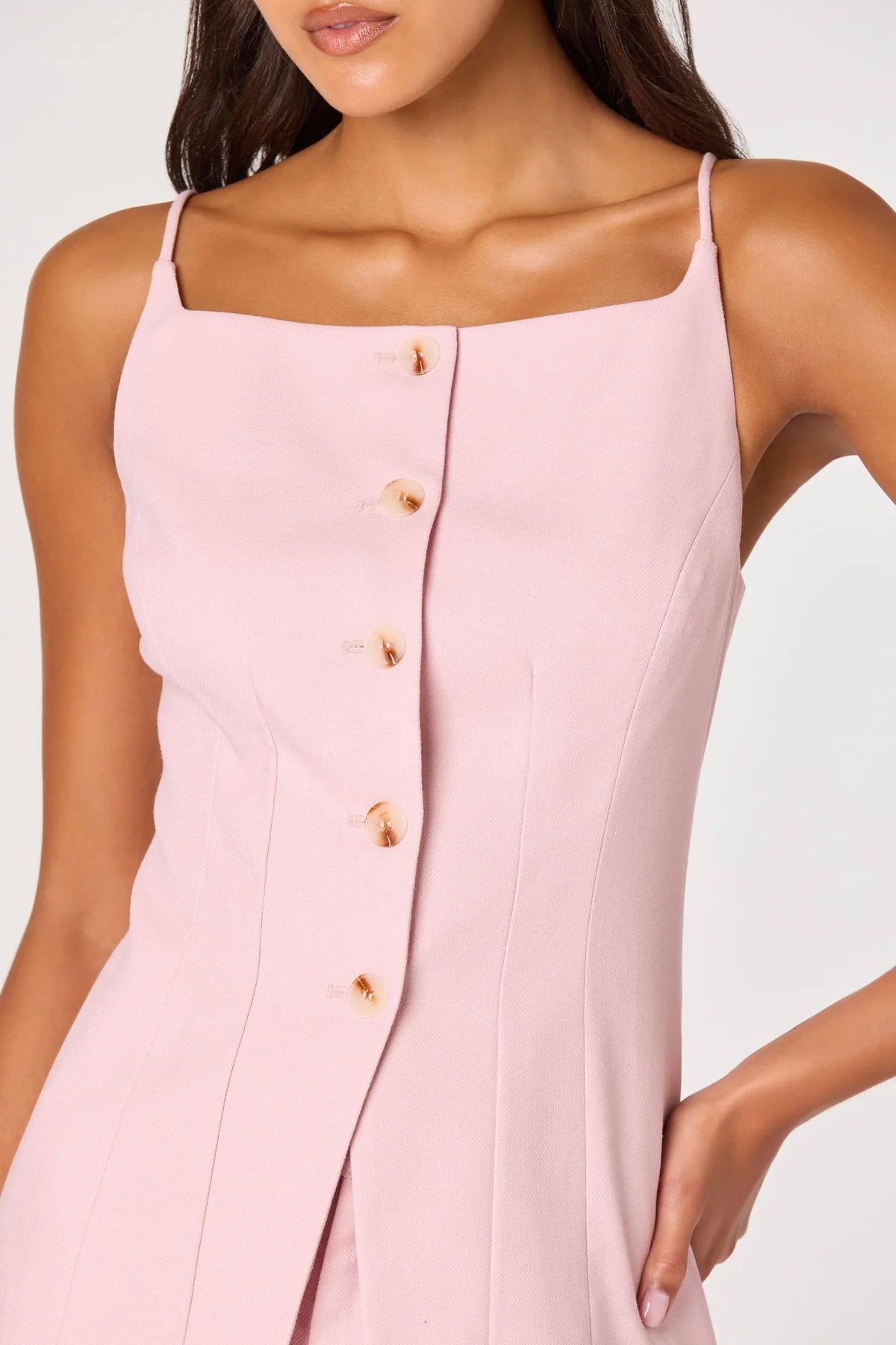 Neha Pink Linen Button Front Top