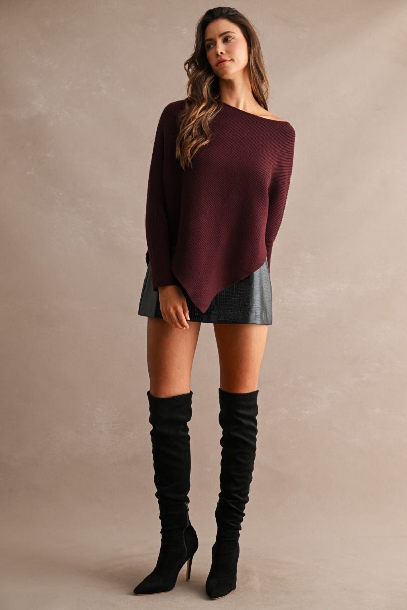 Bellmont Wine Ribbed Asymmetrical Top