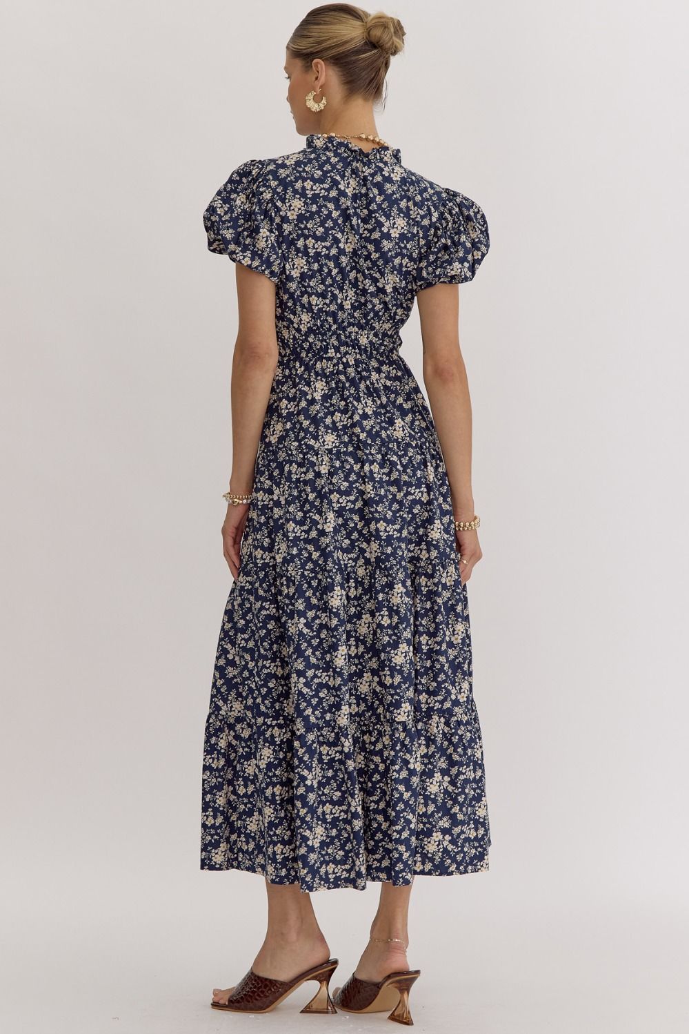 Nala Navy Floral Midi Dress