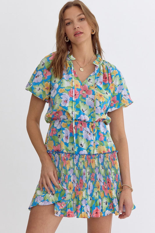 Emery Blue Floral Mini Dress - FINAL SALE