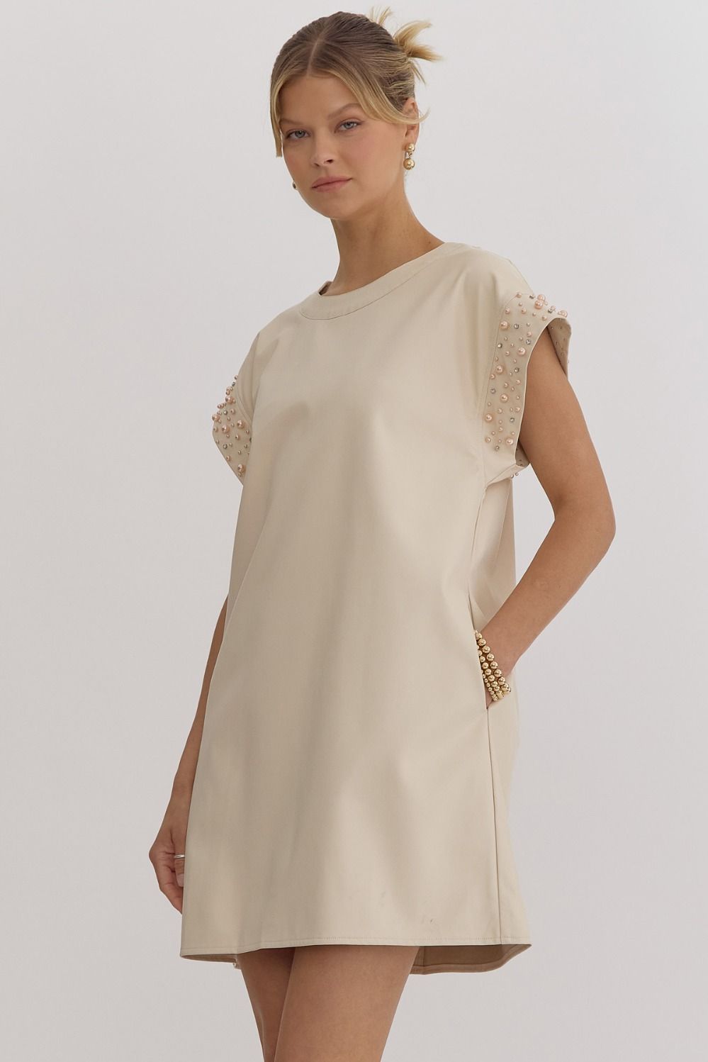 Callie Ecru Pearl Sleeve Dress