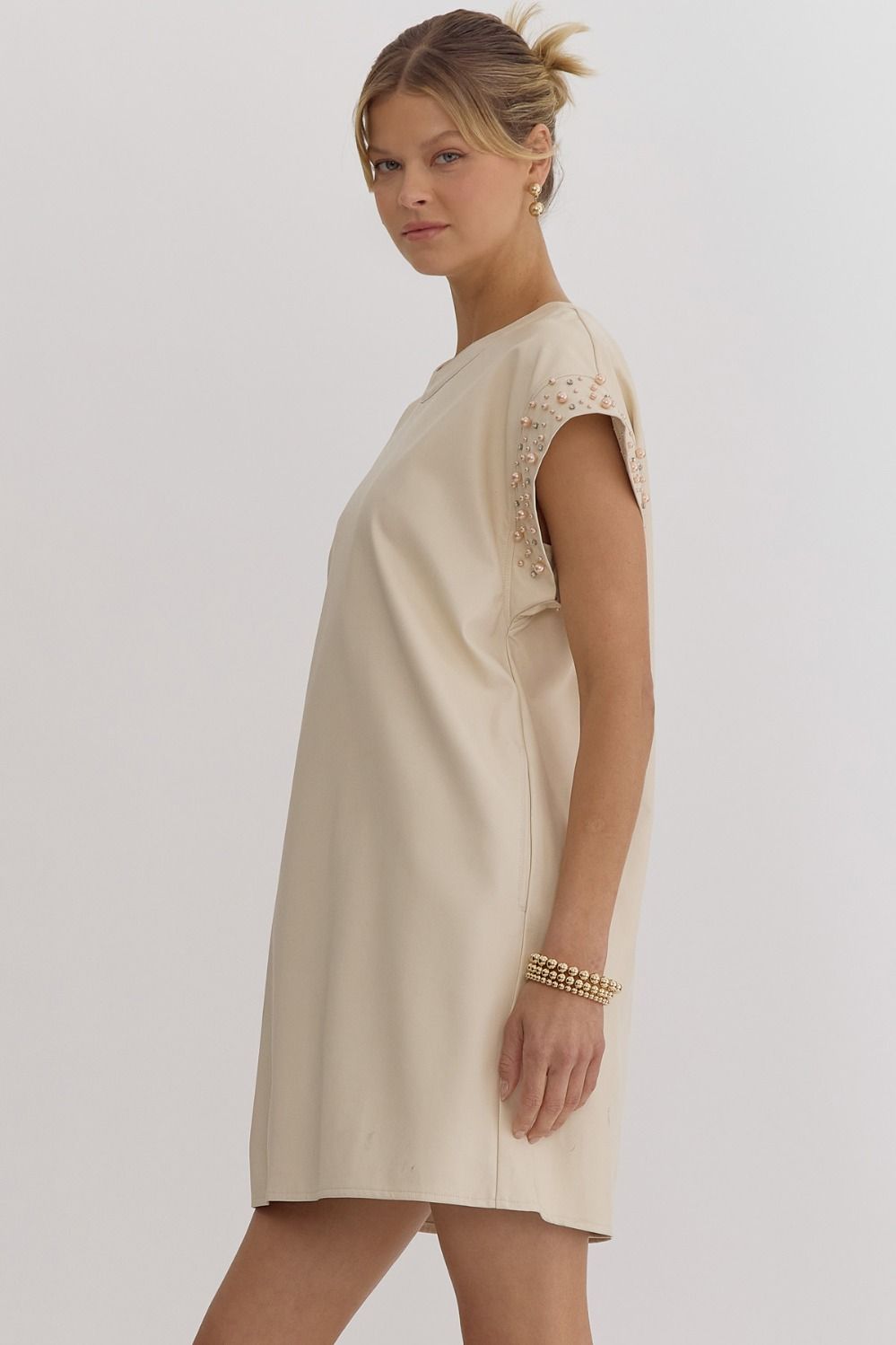 Callie Ecru Pearl Sleeve Dress