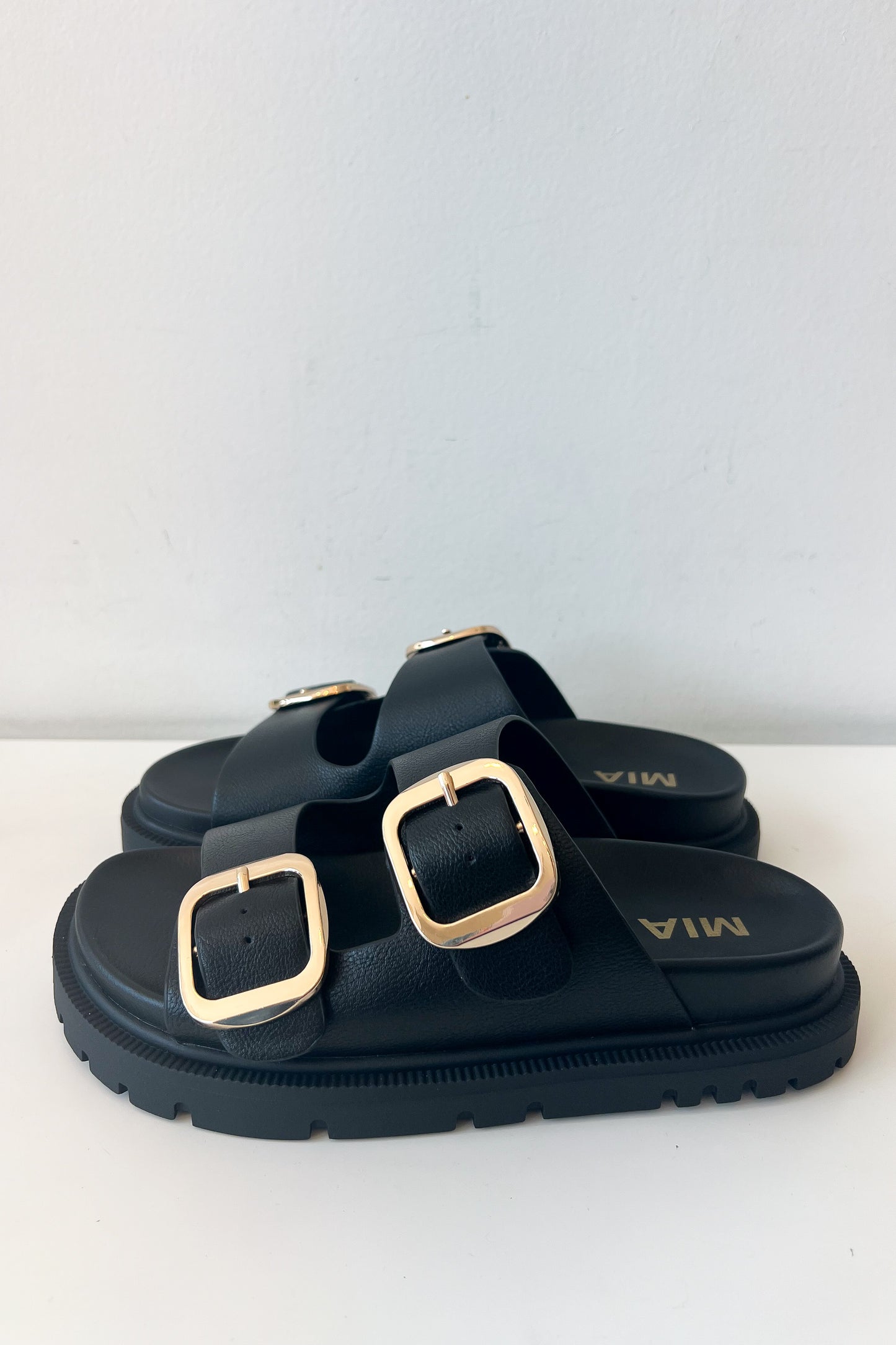 Rue Black Double Band Sandals