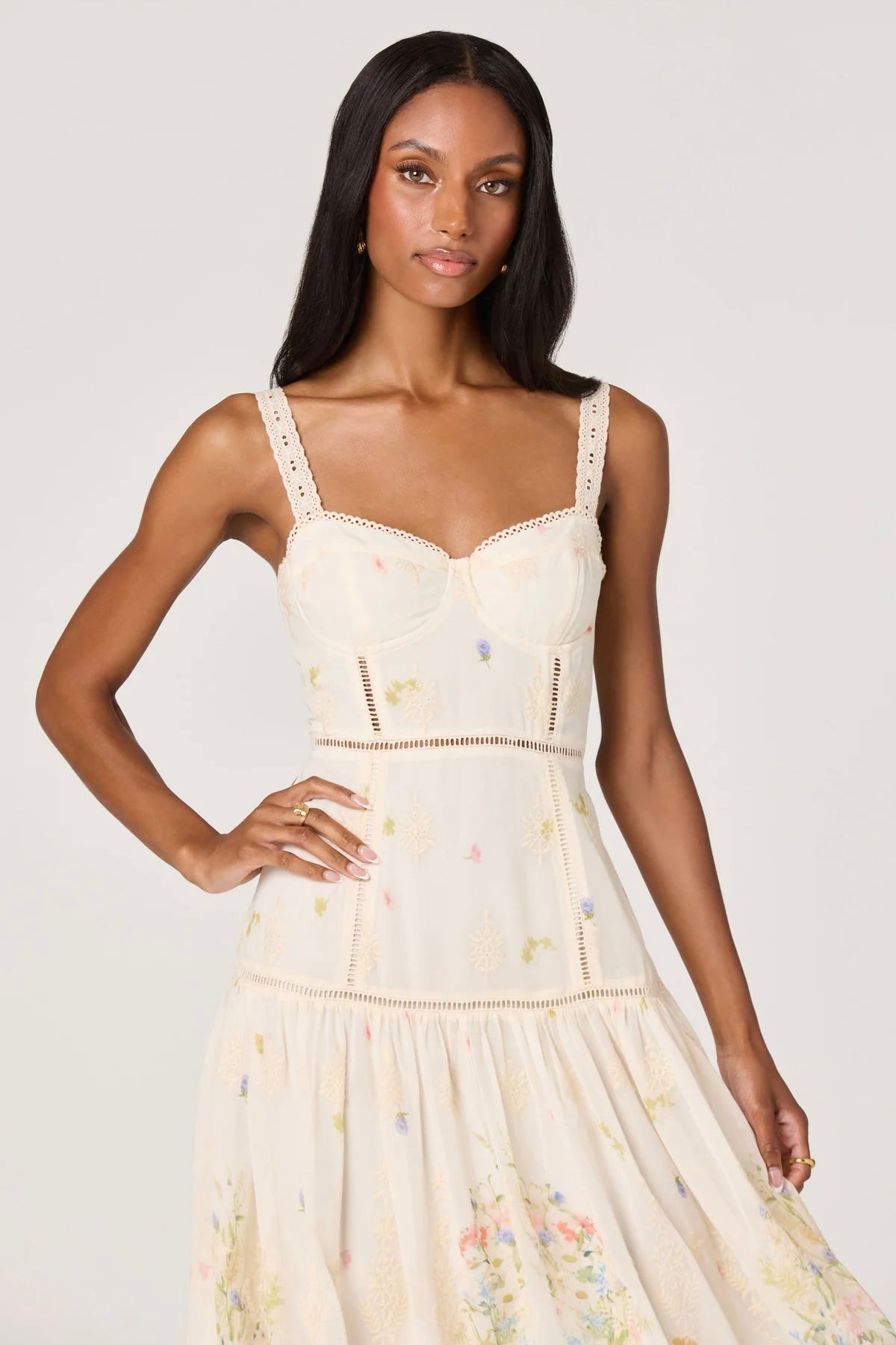 Pellagia Ivory Floral Eyelet Midi Dress