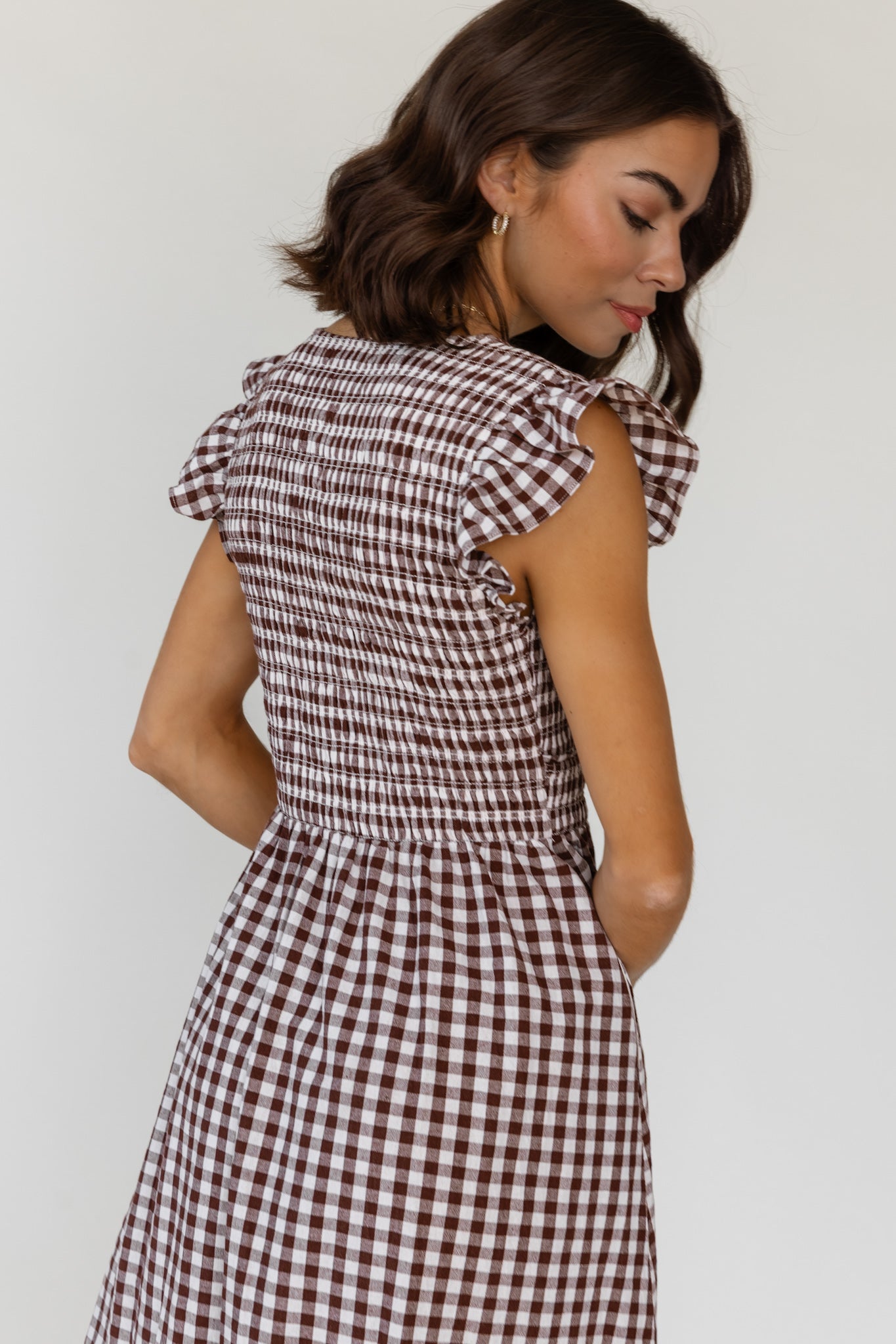 Ivanah Brown Gingham Midi Dress