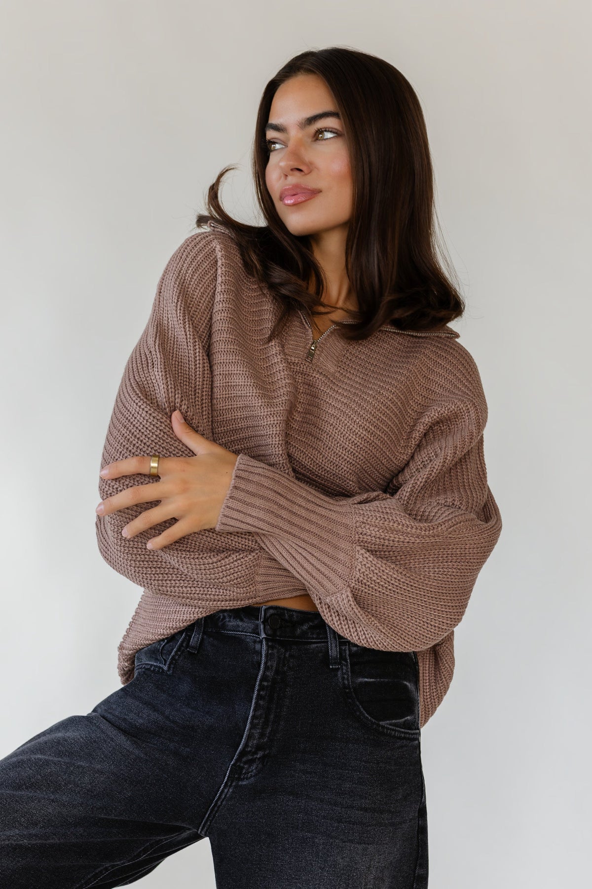 Greyson Mocha Half Zip Sweater