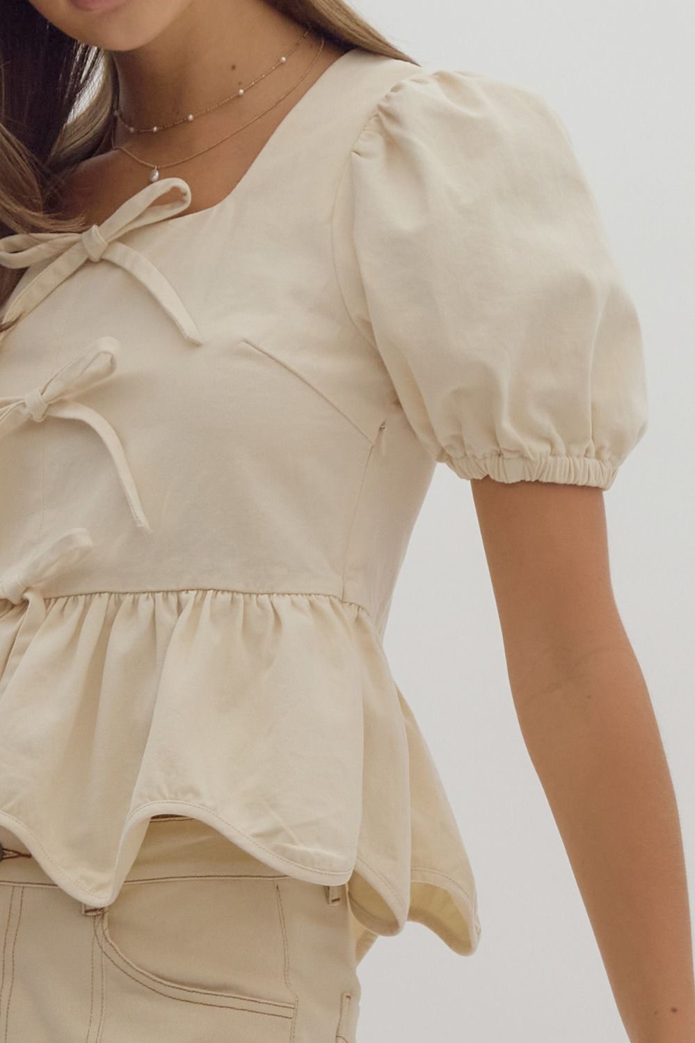 Desi Ecru Tie Peplum Top – JO+CO Newburgh