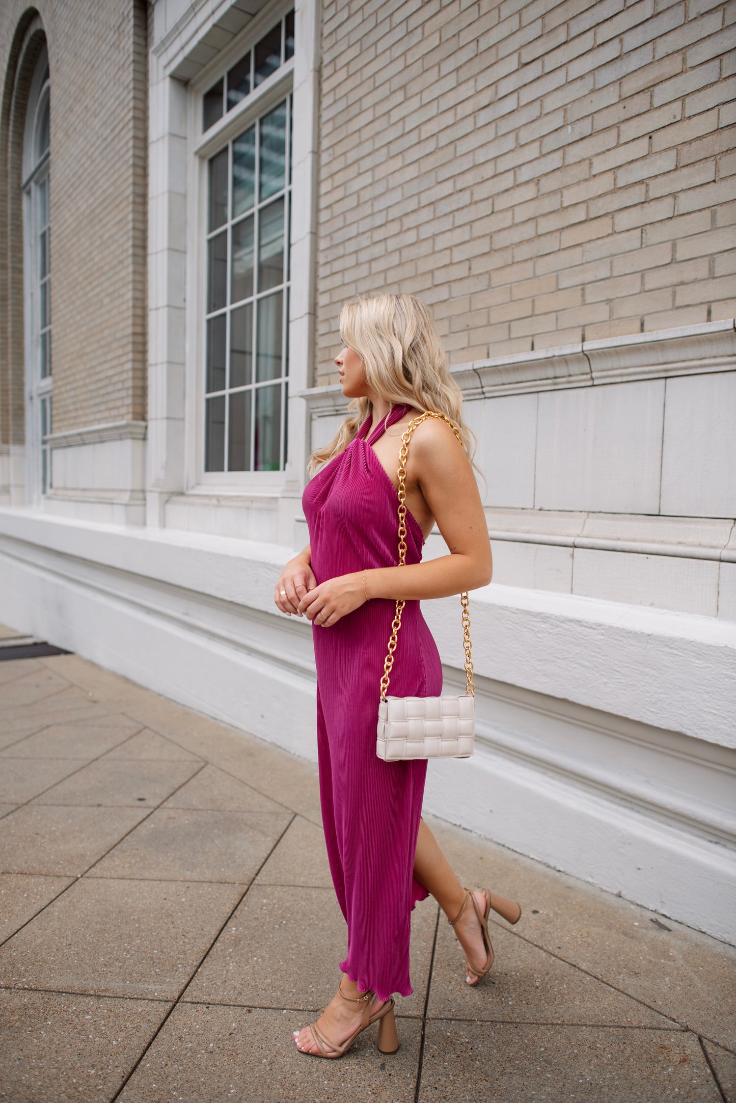 Sunset Secret Magenta Halter Midi Dress