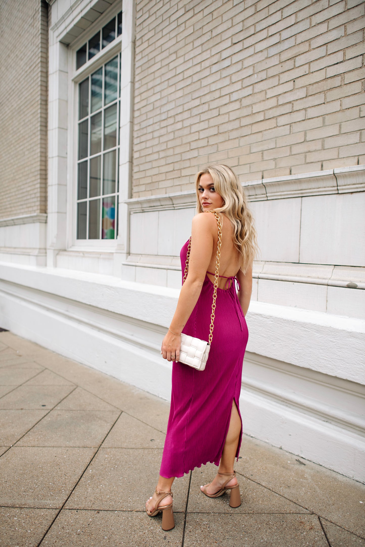 Sunset Secret Magenta Halter Midi Dress