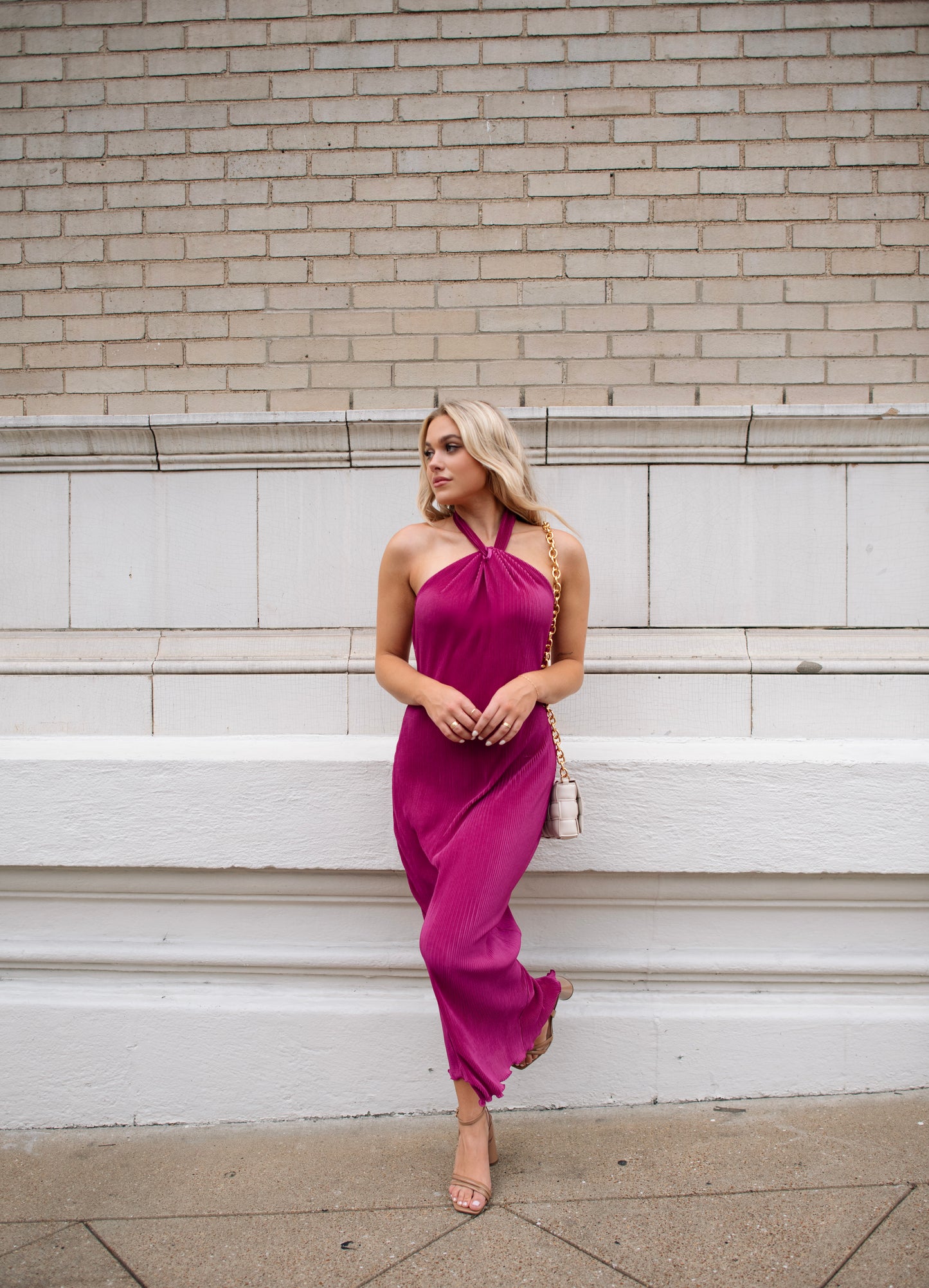 Sunset Secret Magenta Halter Midi Dress