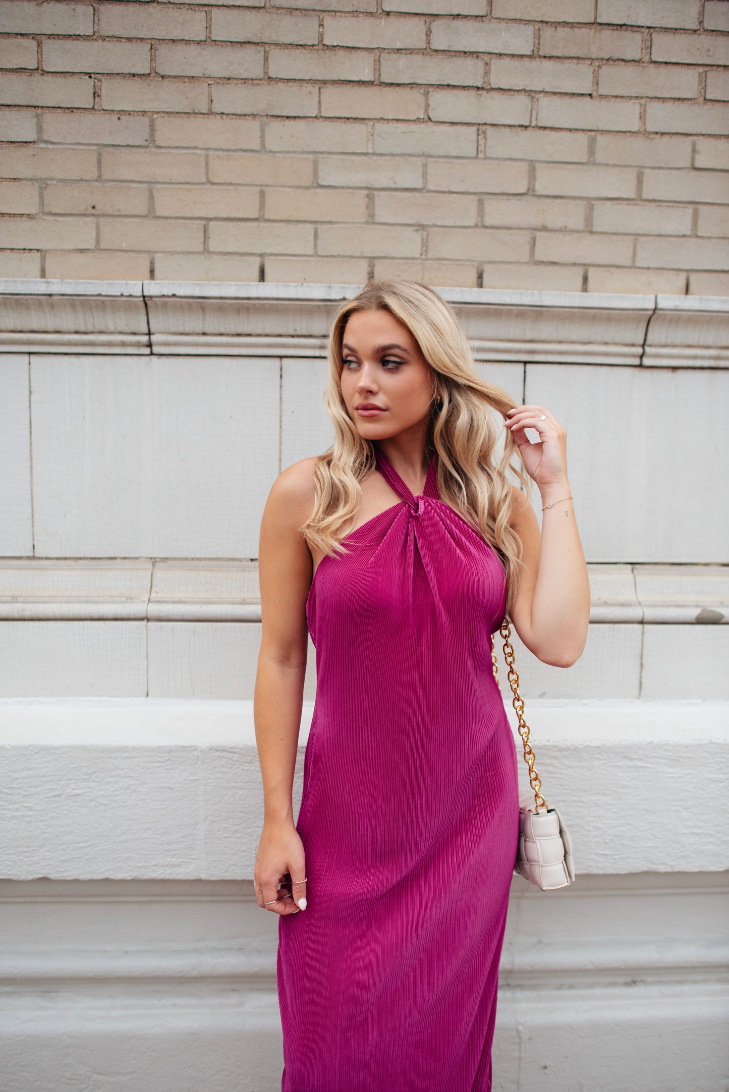 Sunset Secret Magenta Halter Midi Dress