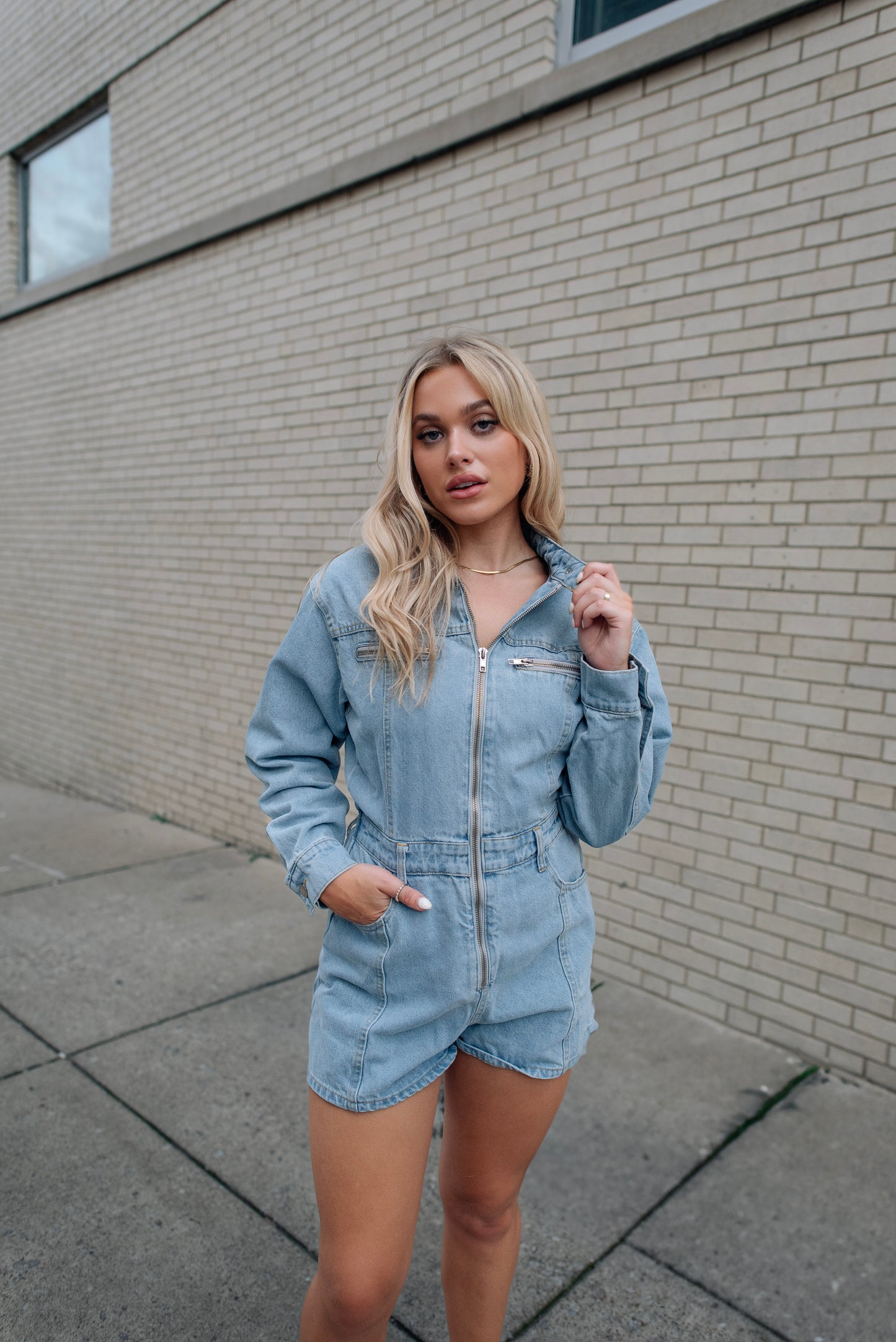 Denim Dreamland Light Wash Denim Romper - FINAL SALE