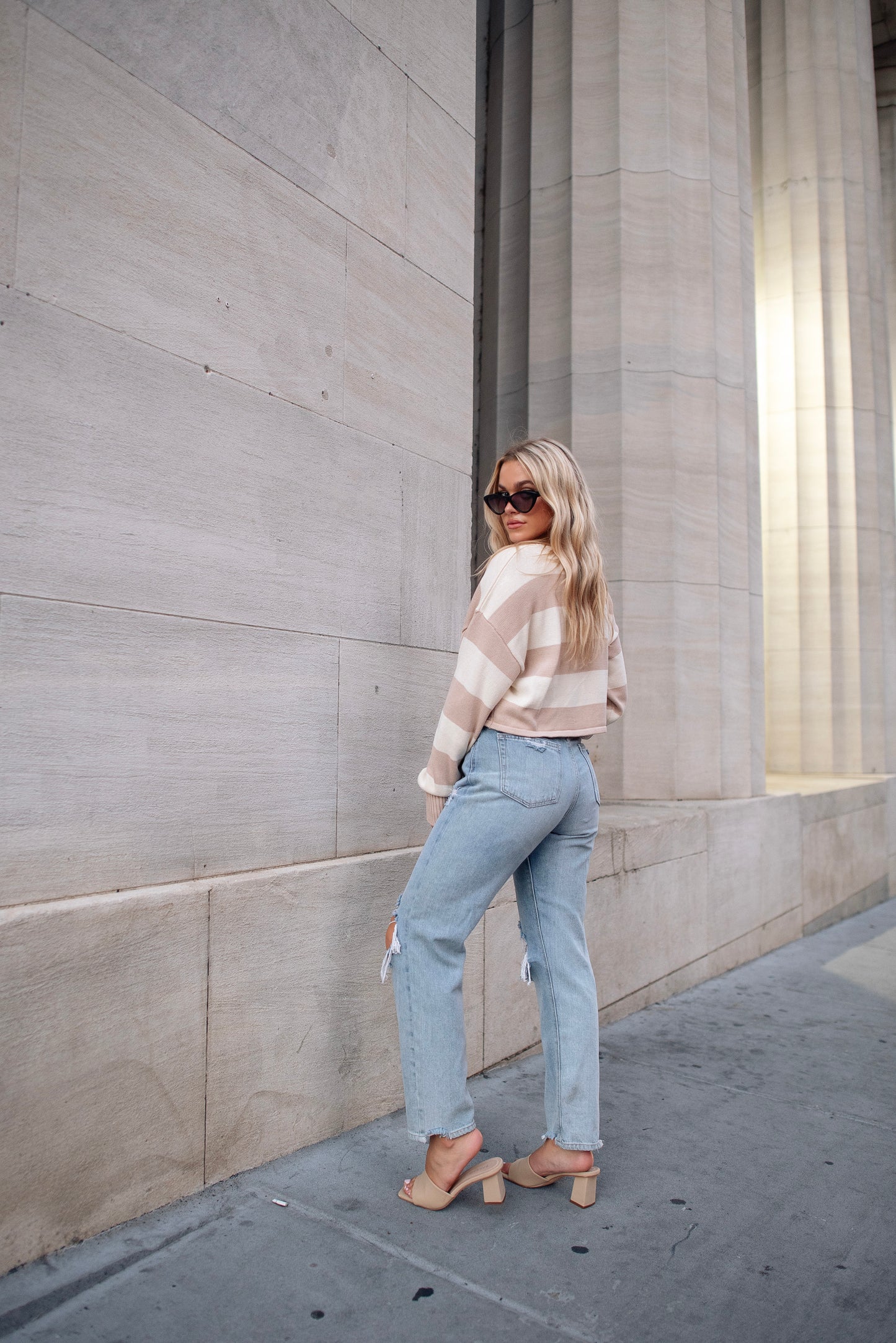 Jordyn Taupe Striped Crop Knit Long Sleeve Top