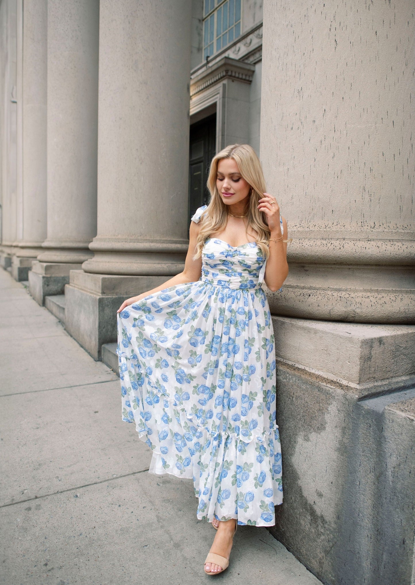 Sweet Serenade Blue Floral Maxi Dress