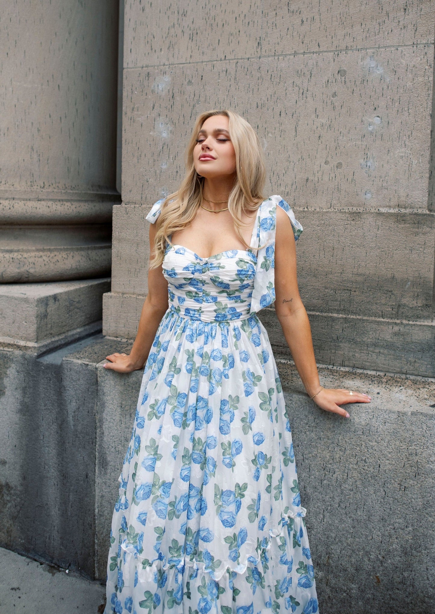 Sweet Serenade Blue Floral Maxi Dress