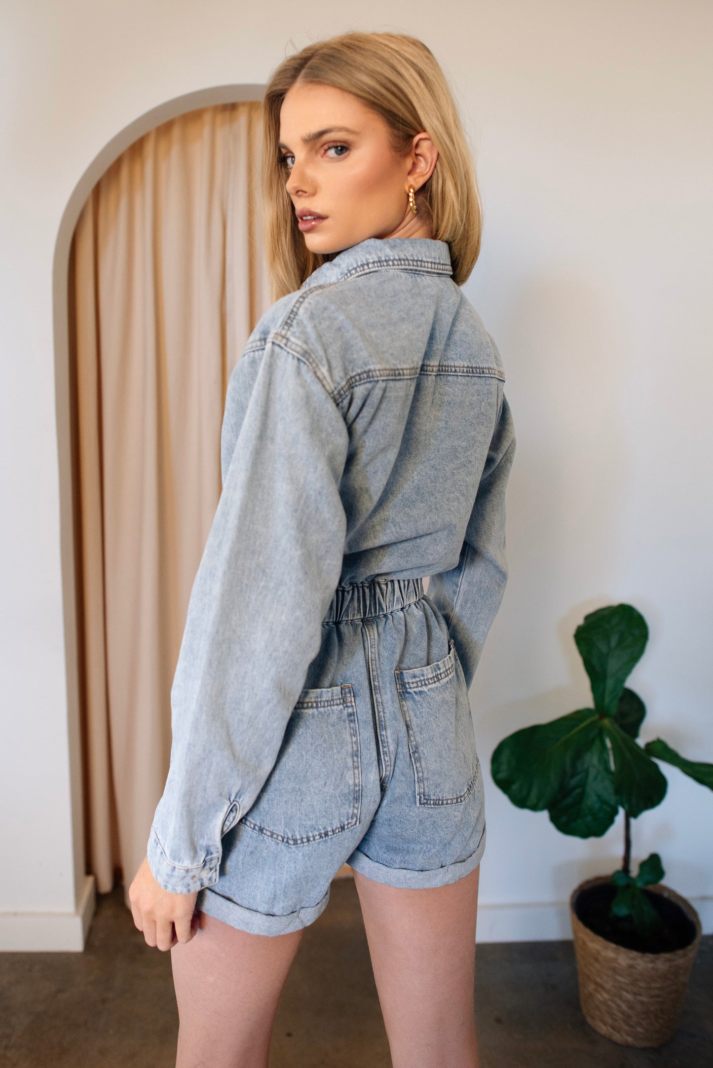 Brooke Medium Wash Utility Romper - FINAL SALE