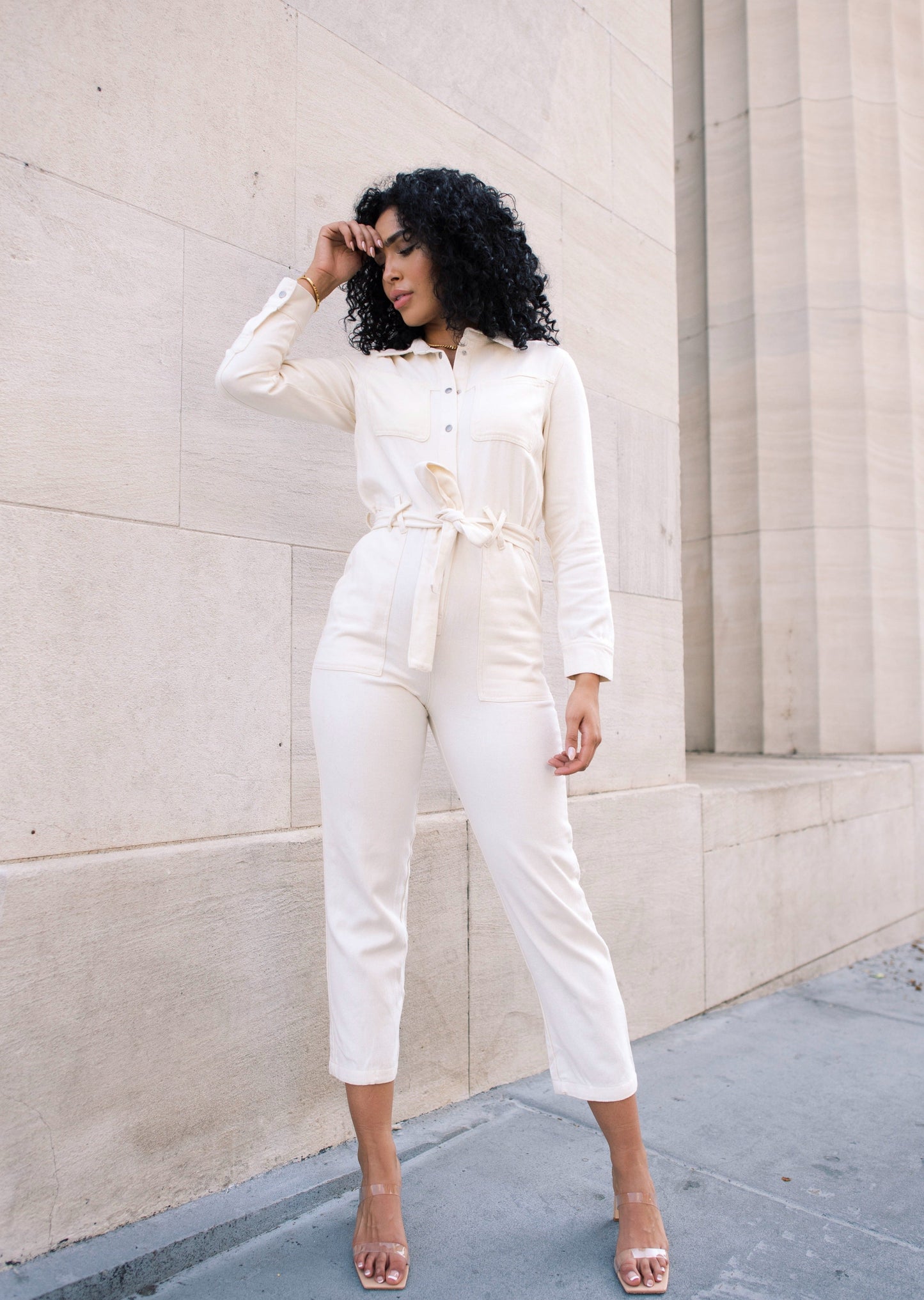 Jump Into Chic Cream Cotton Twill Utility Jumpsuit  - FINAL SALE