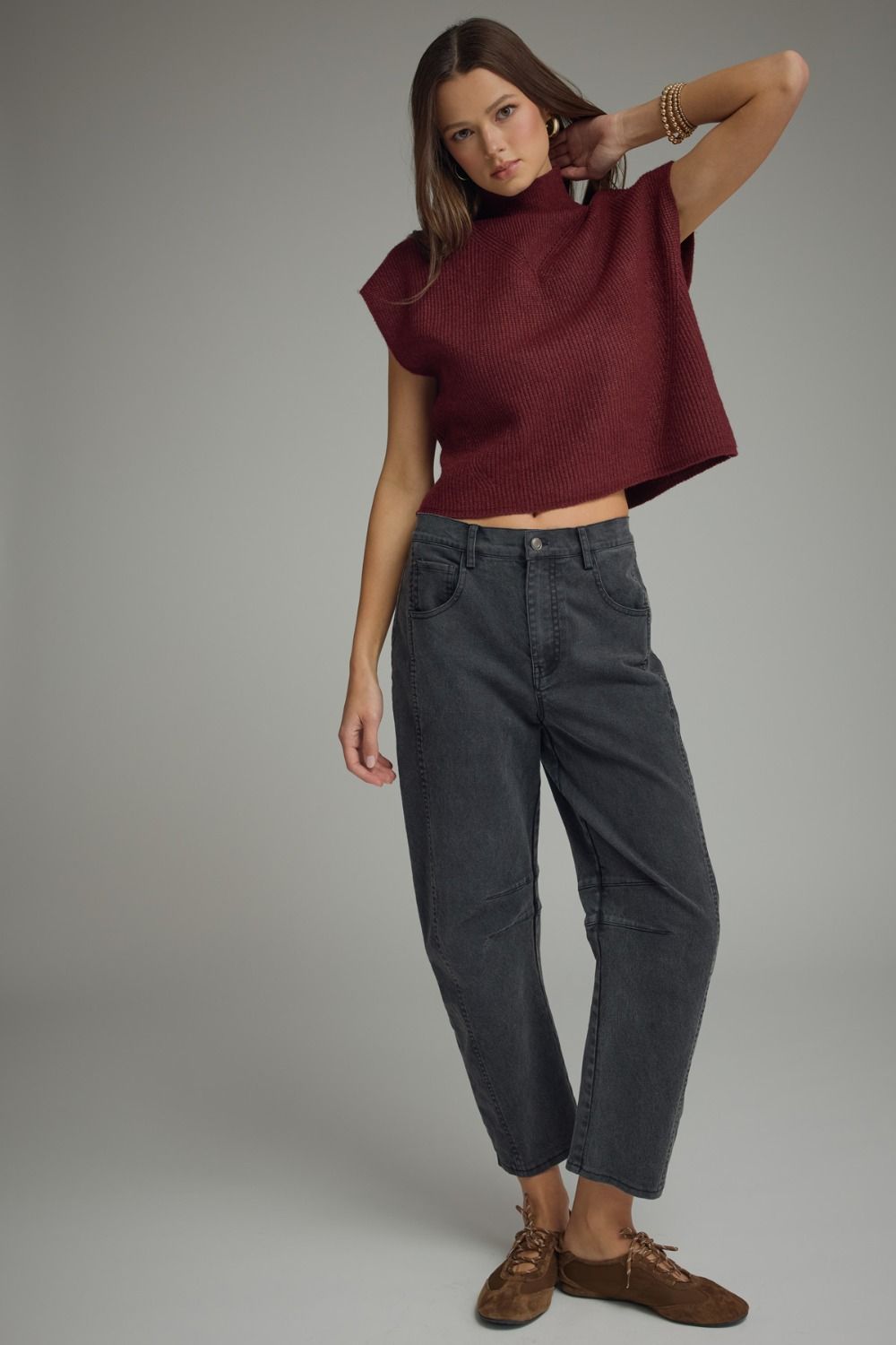 Parison Merlot Ribbed Knit Top