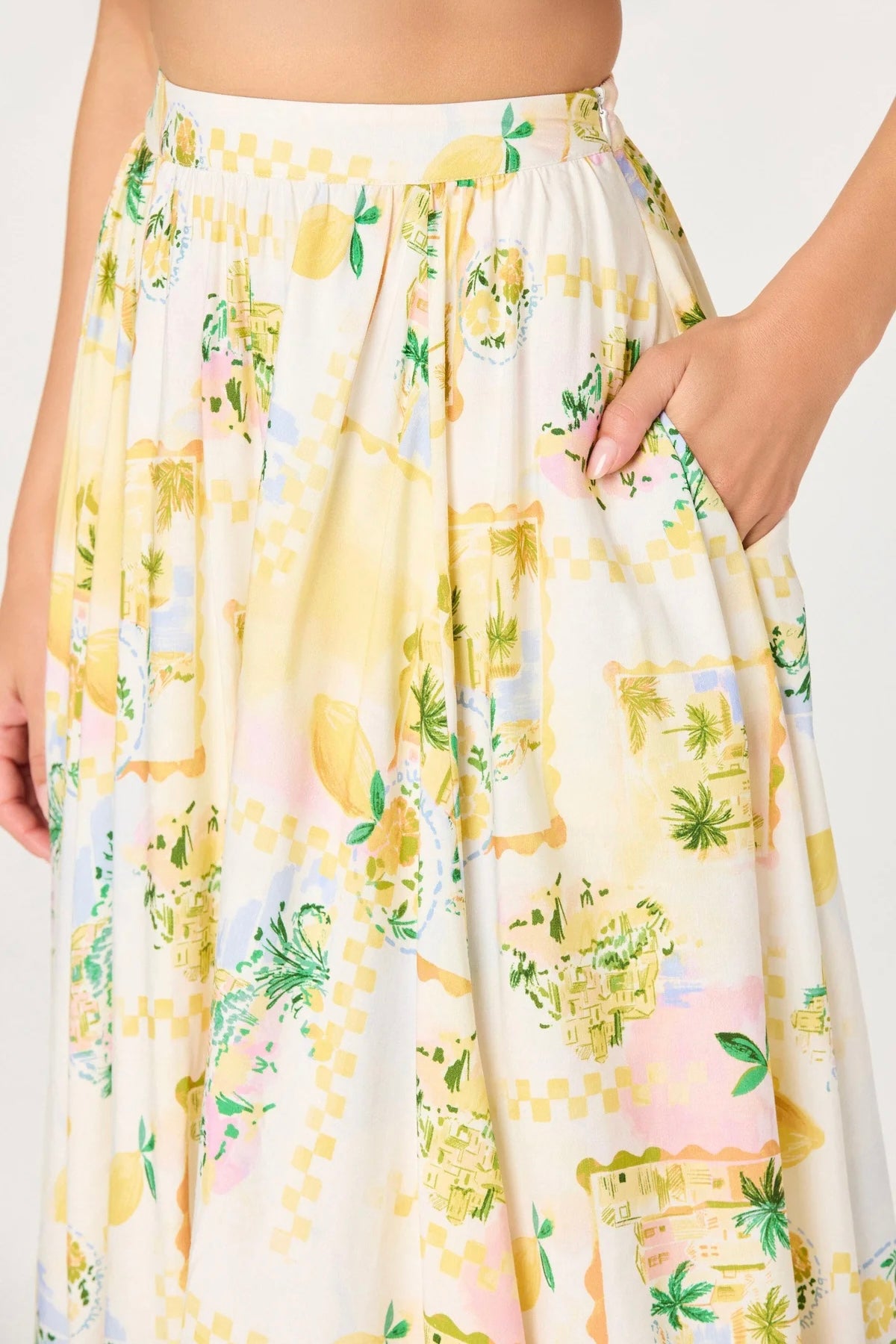 Kaleigh Ivory Lemon Print Midi Skirt