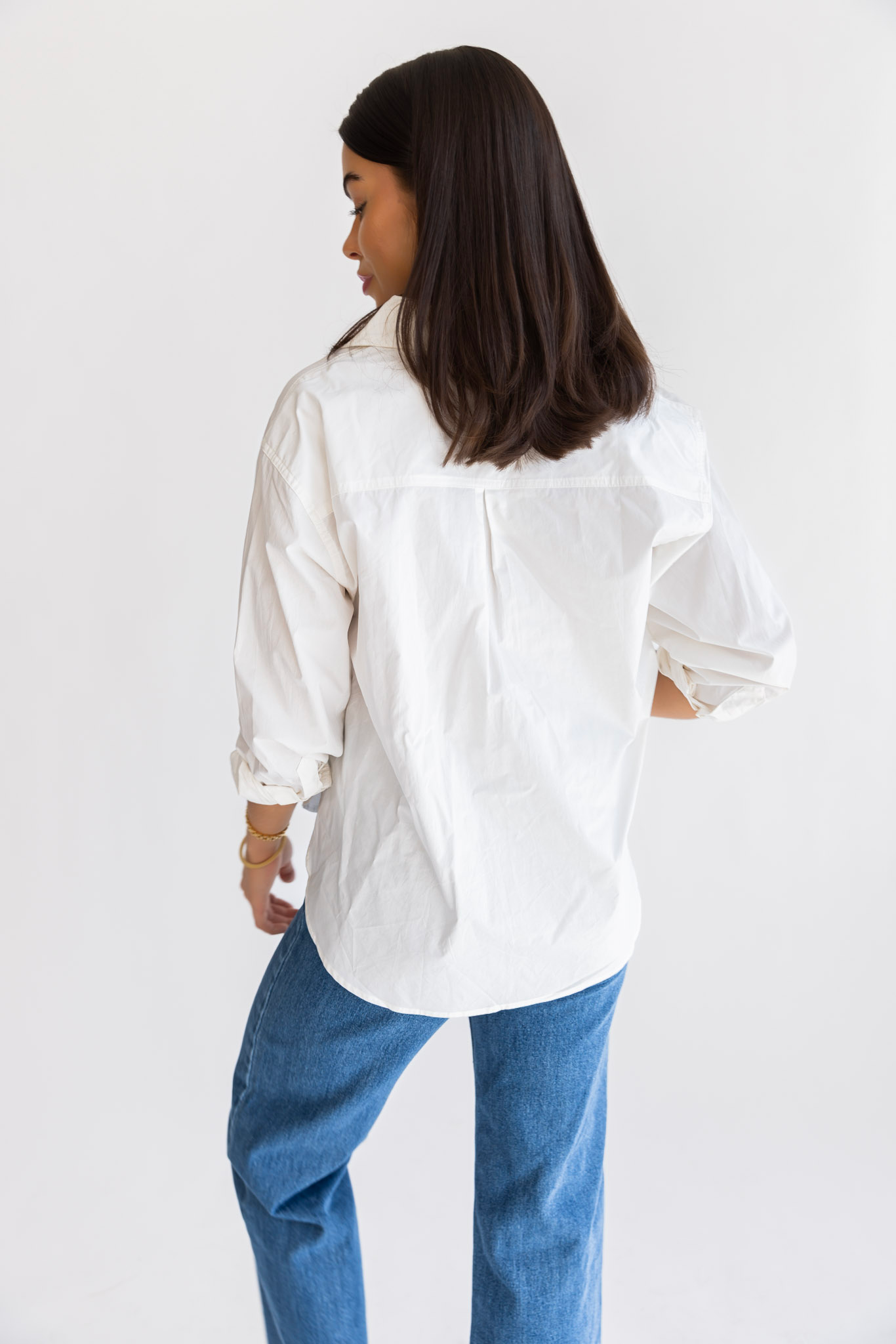 Selenia White Poplin Button Down Top