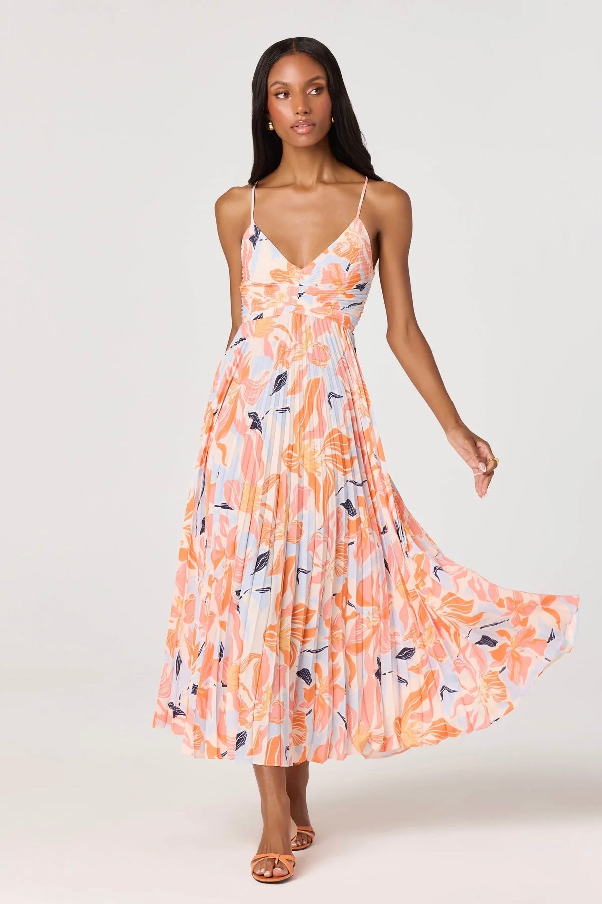 Blythe Orange Floral Midi Dress