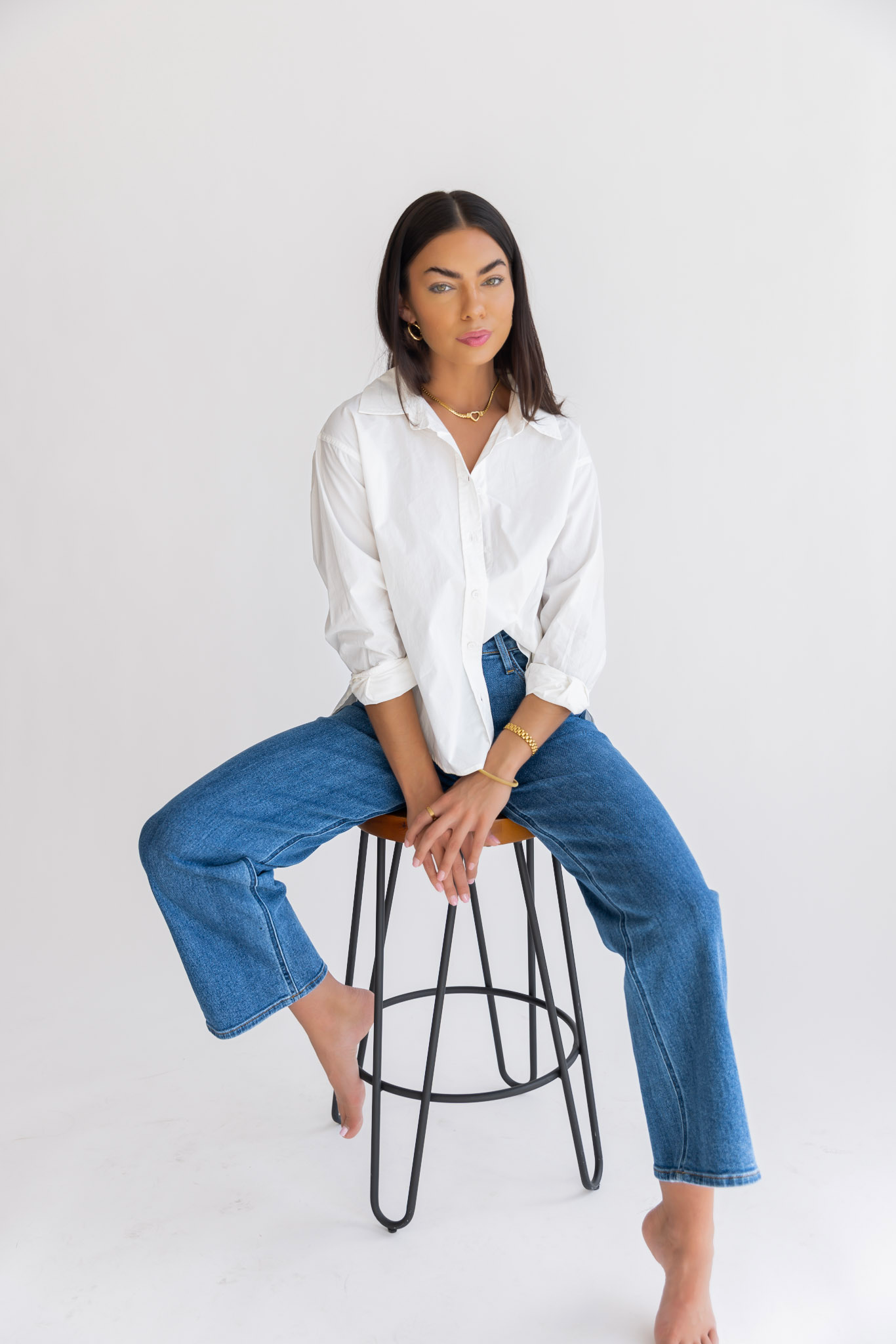 Selenia White Poplin Button Down Top