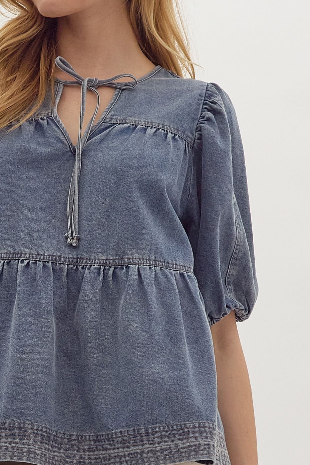 Ellen Denim Babydoll Top - FINAL SALE