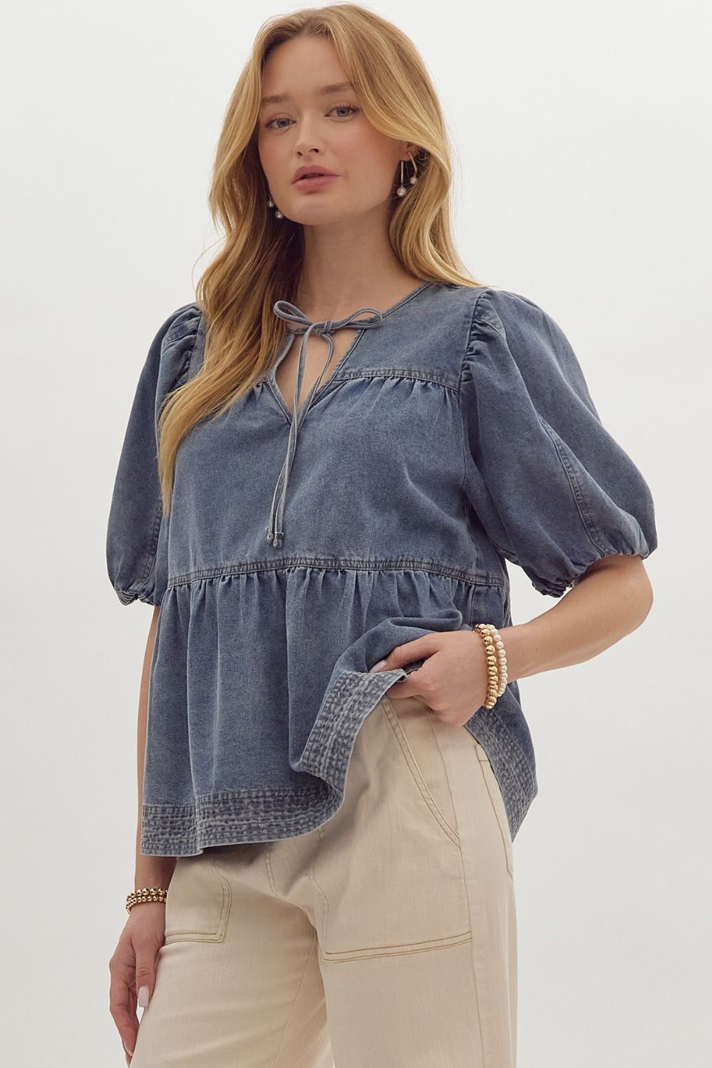 Ellen Denim Babydoll Top - FINAL SALE