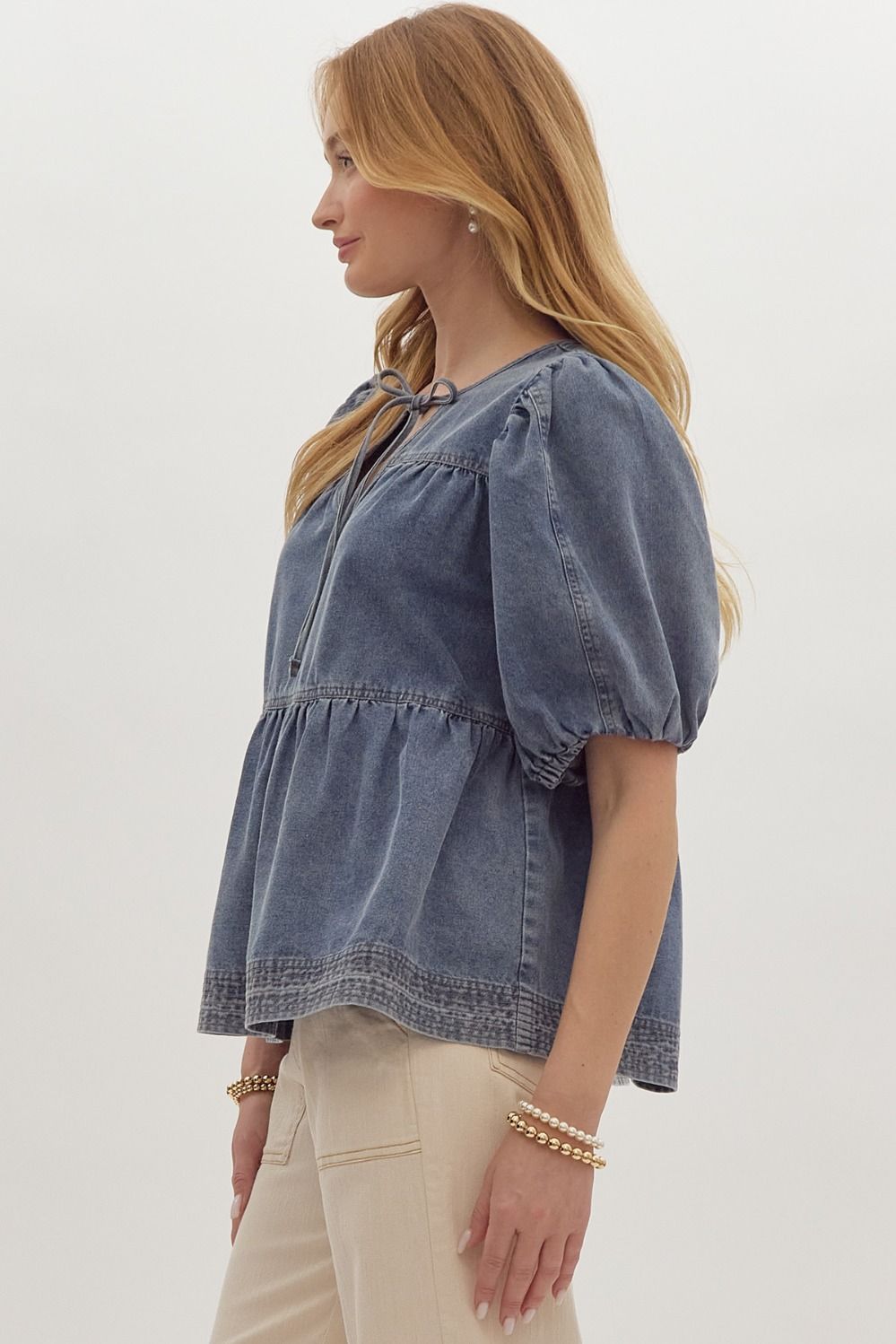 Ellen Denim Babydoll Top - FINAL SALE