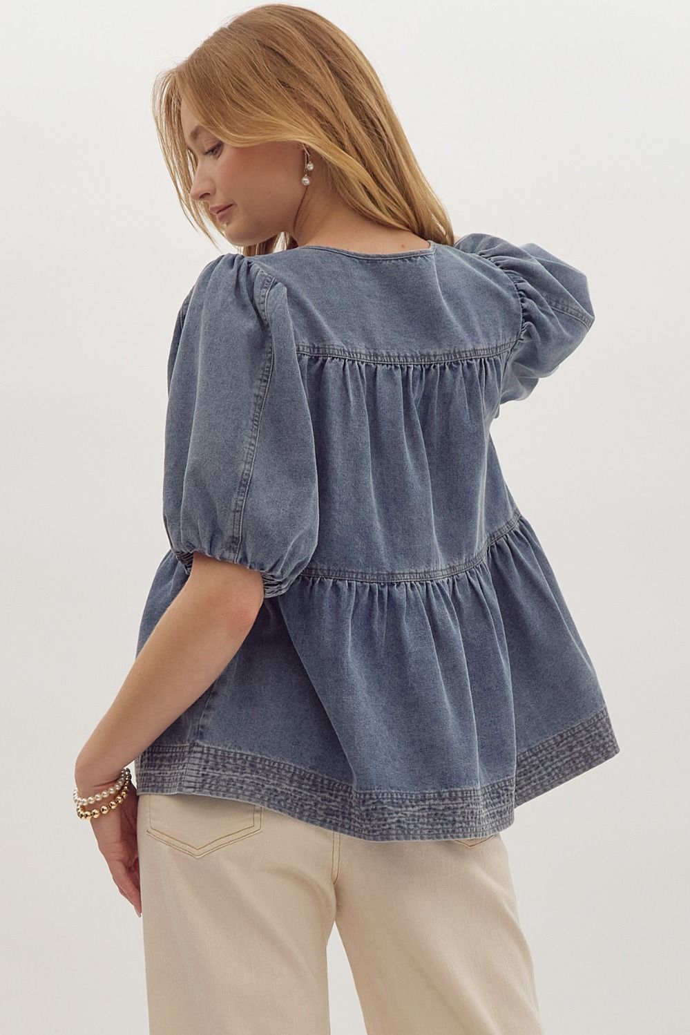 Ellen Denim Babydoll Top - FINAL SALE