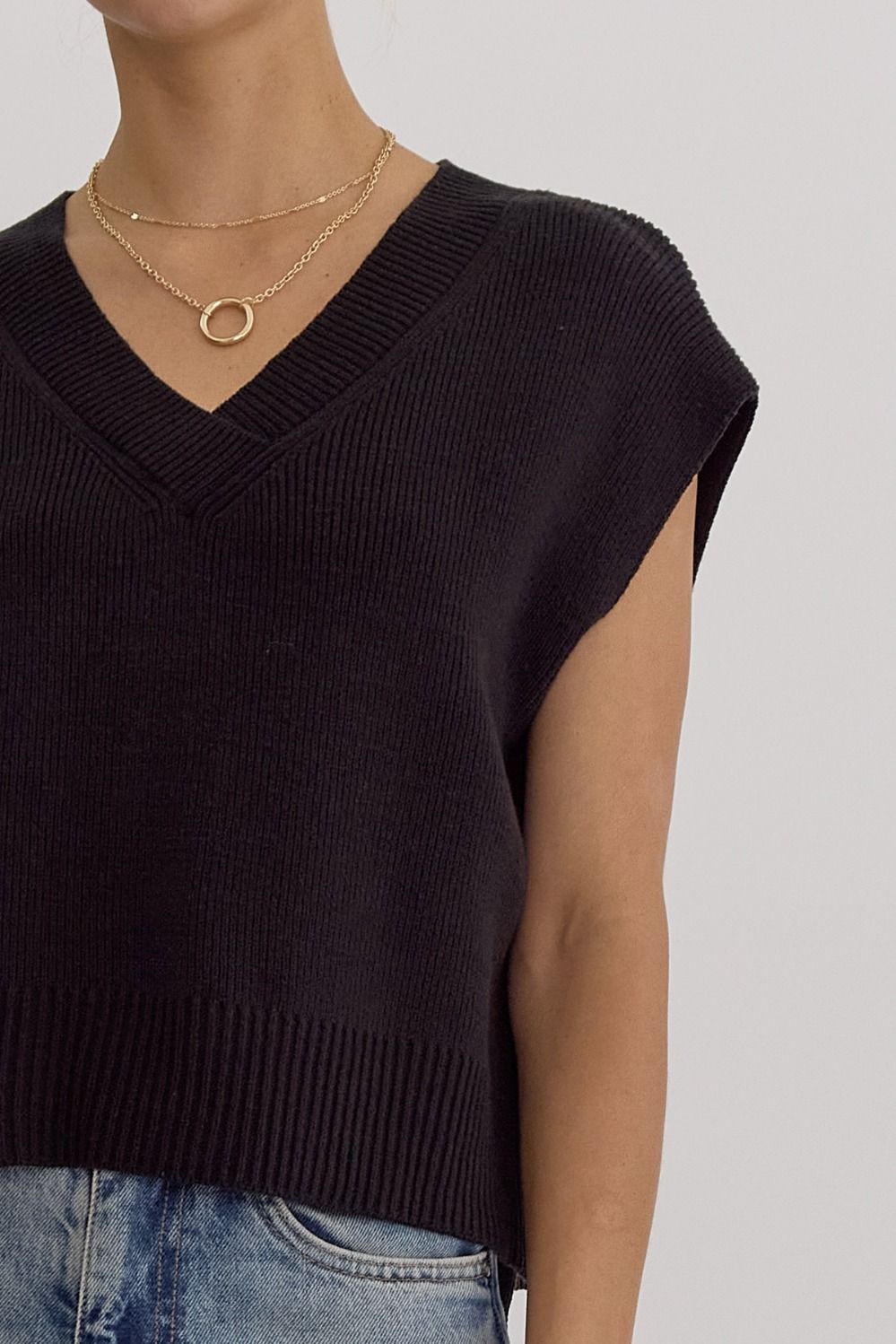 Elyse Black Sweater Vest Top