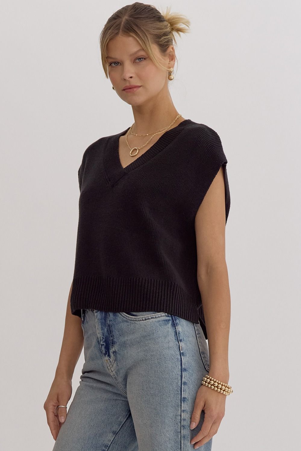 Elyse Black Sweater Vest Top