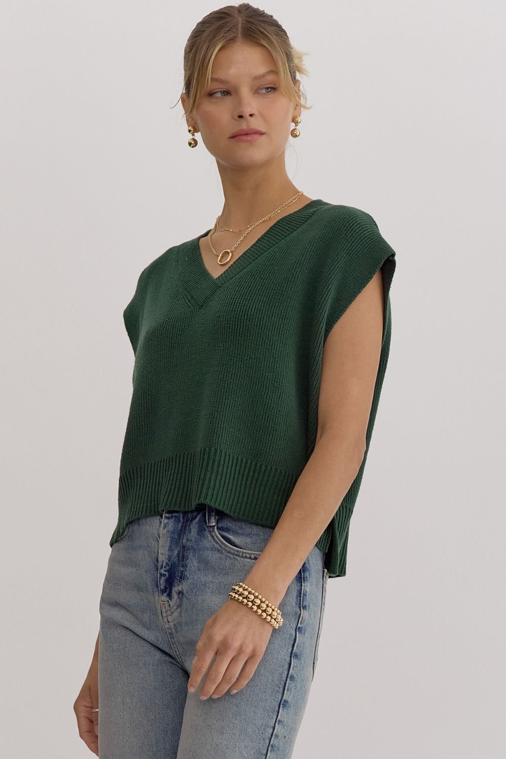 Elyse Green Sweater Vest Top