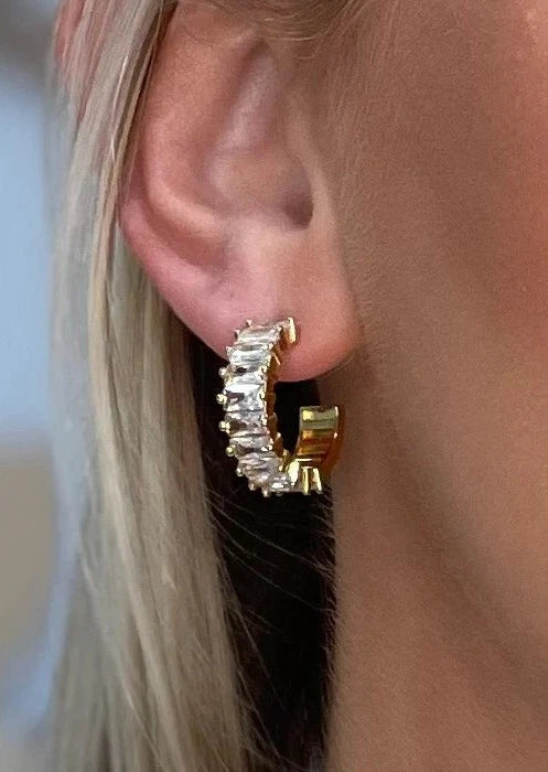 Baguette Crystal Gold Hoop Earrings  - FINAL SALE