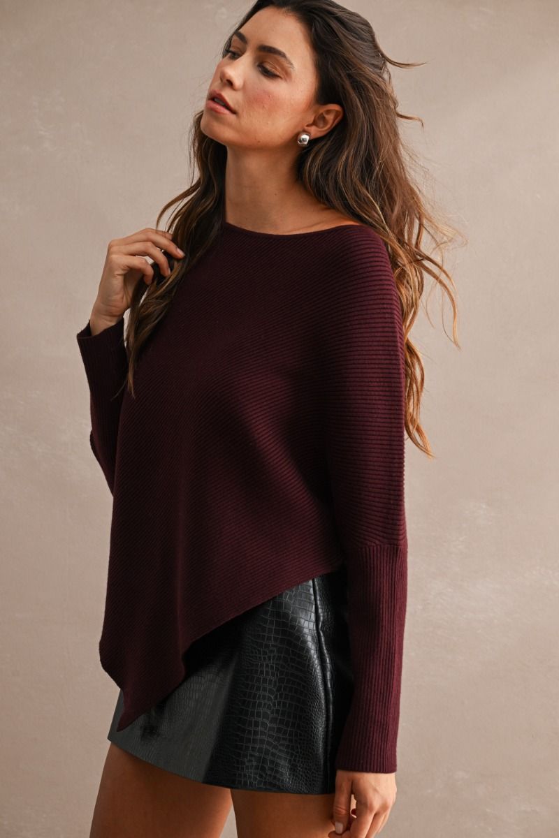 Bellmont Wine Ribbed Asymmetrical Top
