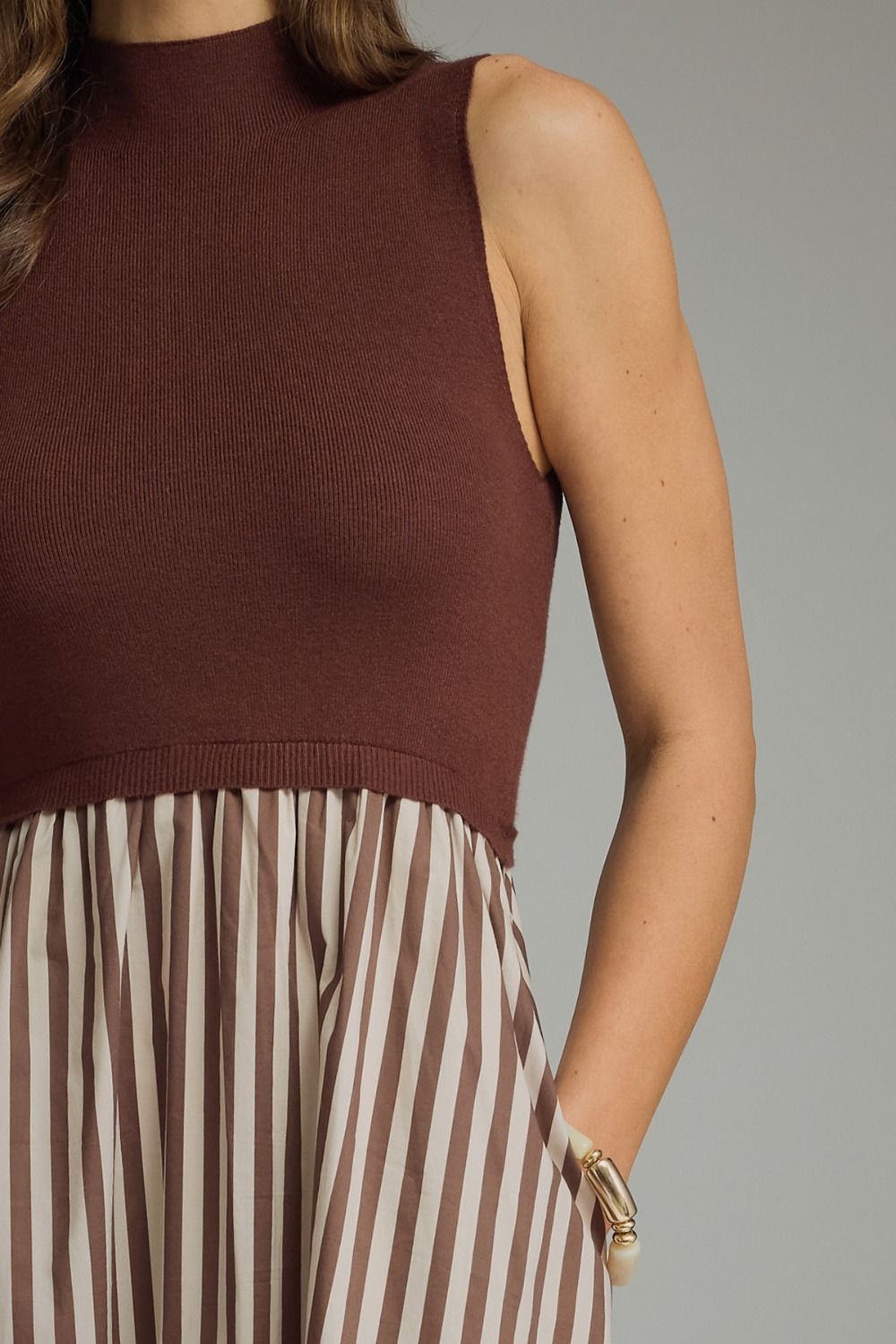 Hawthorne Brown Contrast Striped Midi Dress