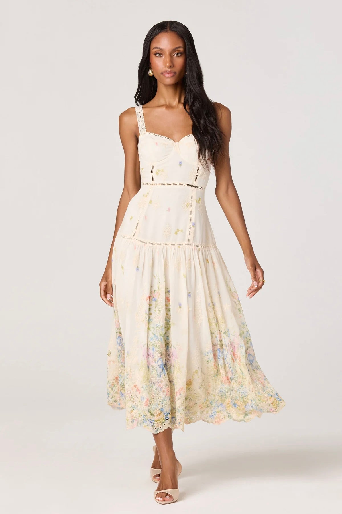 Pellagia Ivory Floral Eyelet Midi Dress
