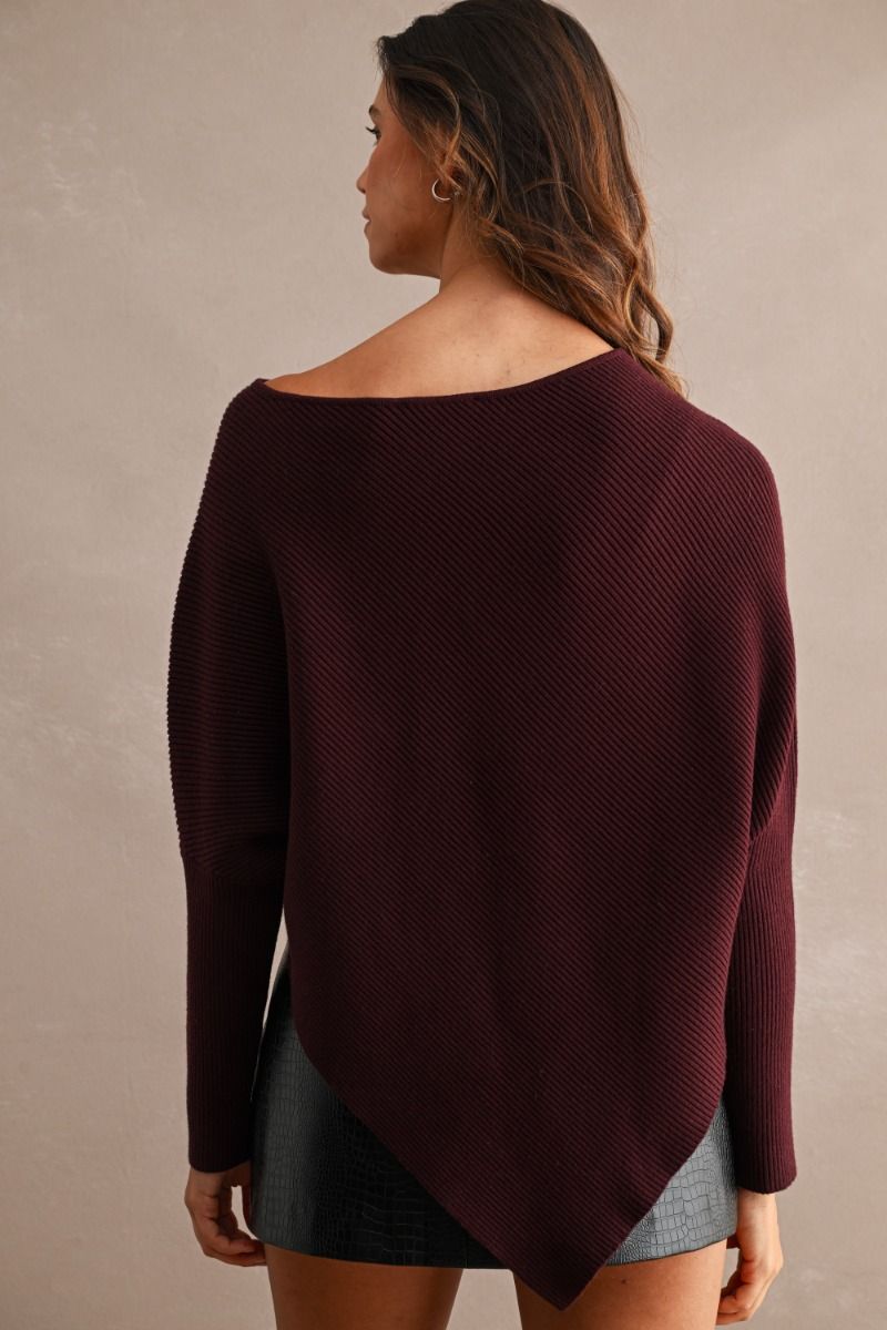 Bellmont Wine Ribbed Asymmetrical Top