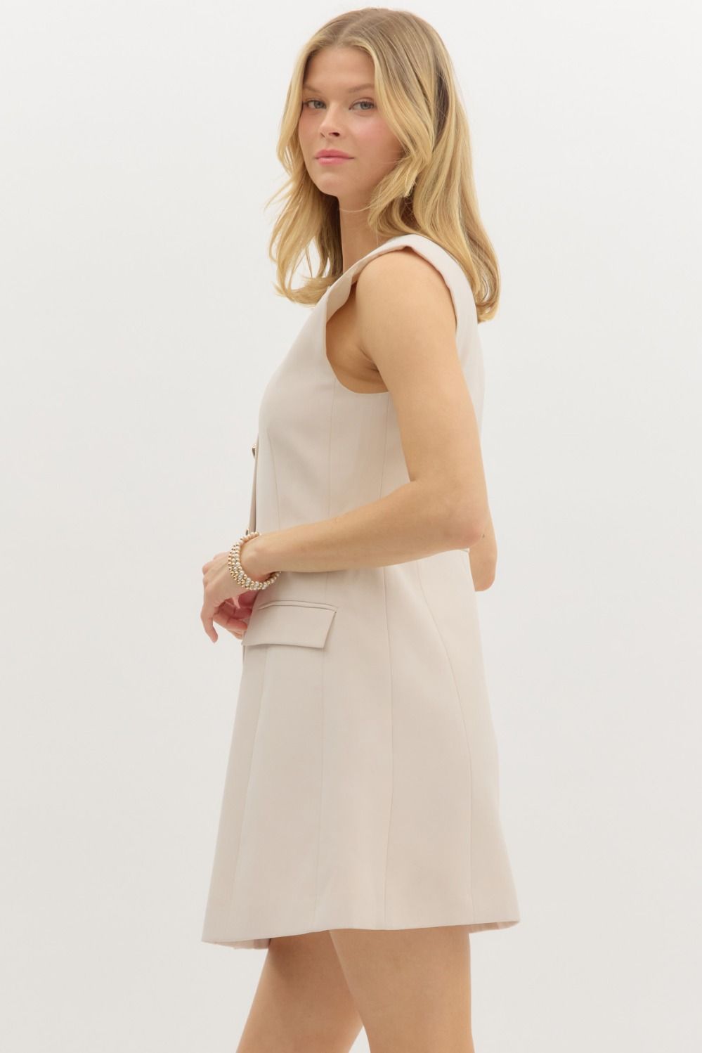 Darla Cream Fitted Sleeveless Dress