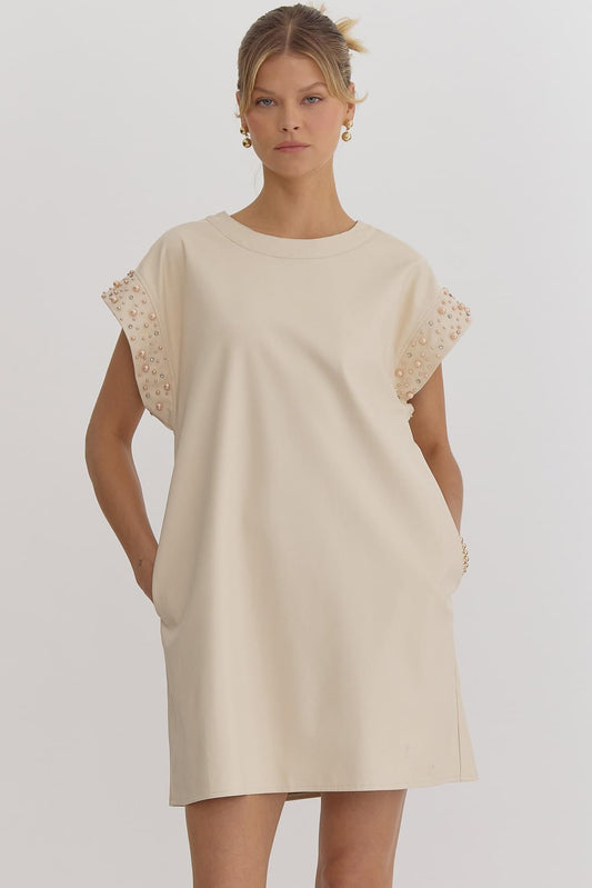 Callie Ecru Pearl Sleeve Dress