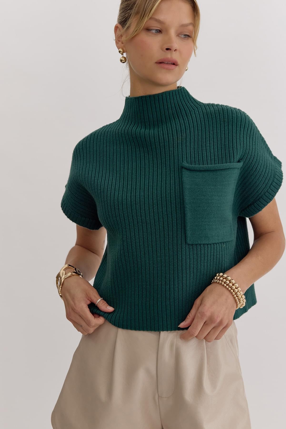 Joliet Green Knit Crop Top - FINAL SALE