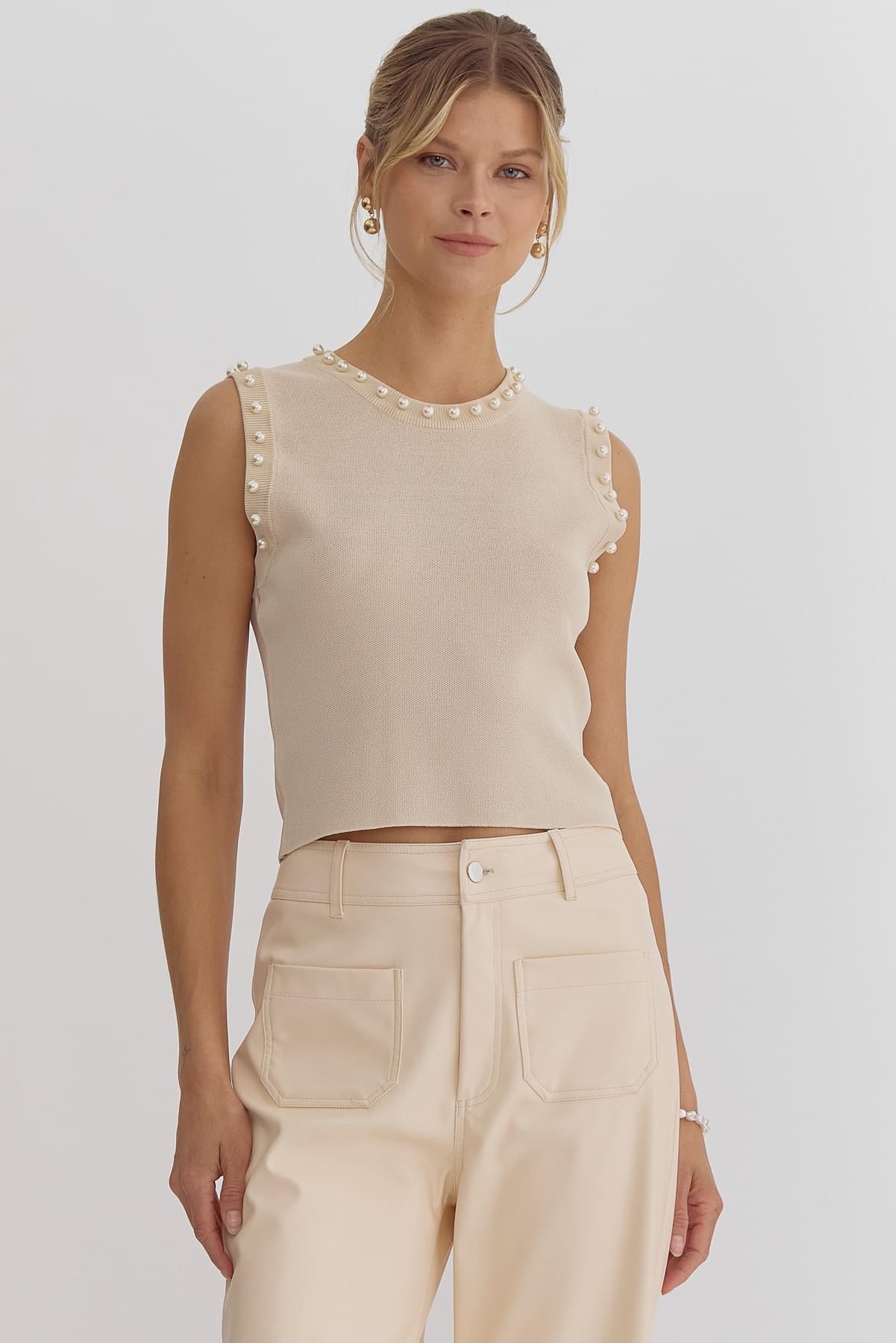 Kinsley Ecru Pearl Detail Top - FINAL SALE