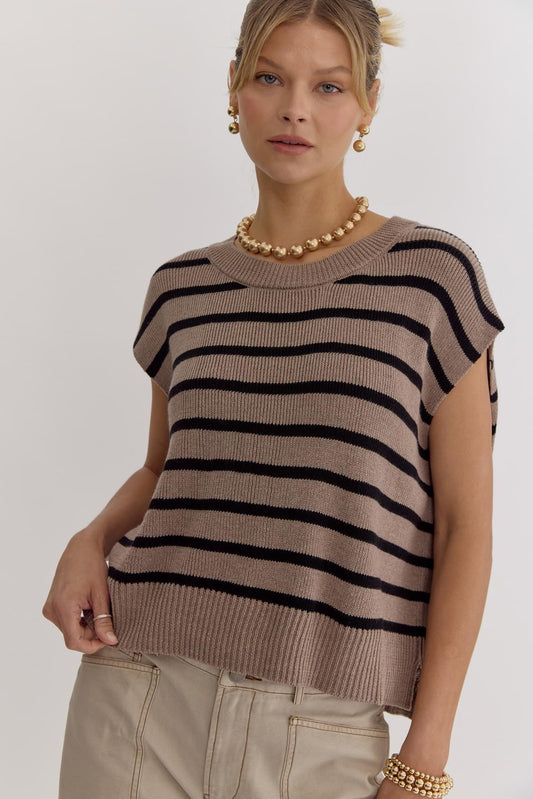 Maverick Mocha Striped Knit Top