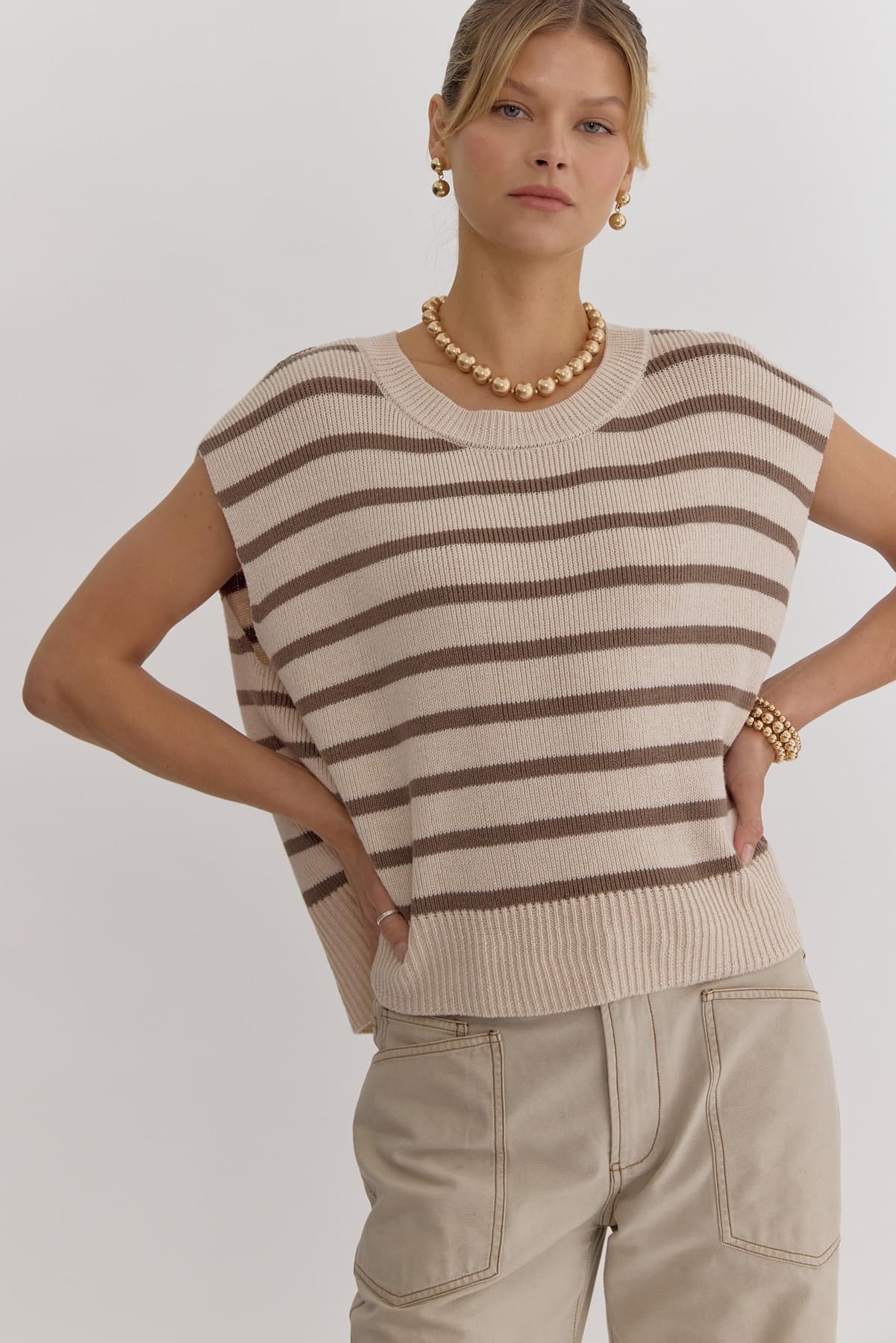 Maverick Oatmeal Striped Knit Top