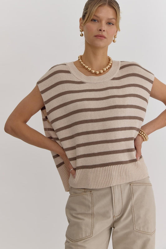 Maverick Oatmeal Striped Knit Top