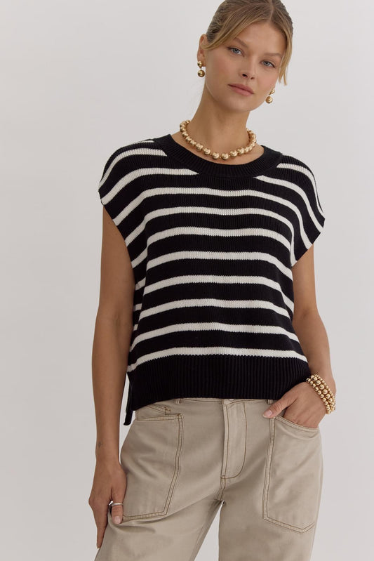 Maverick Black Striped Knit Top